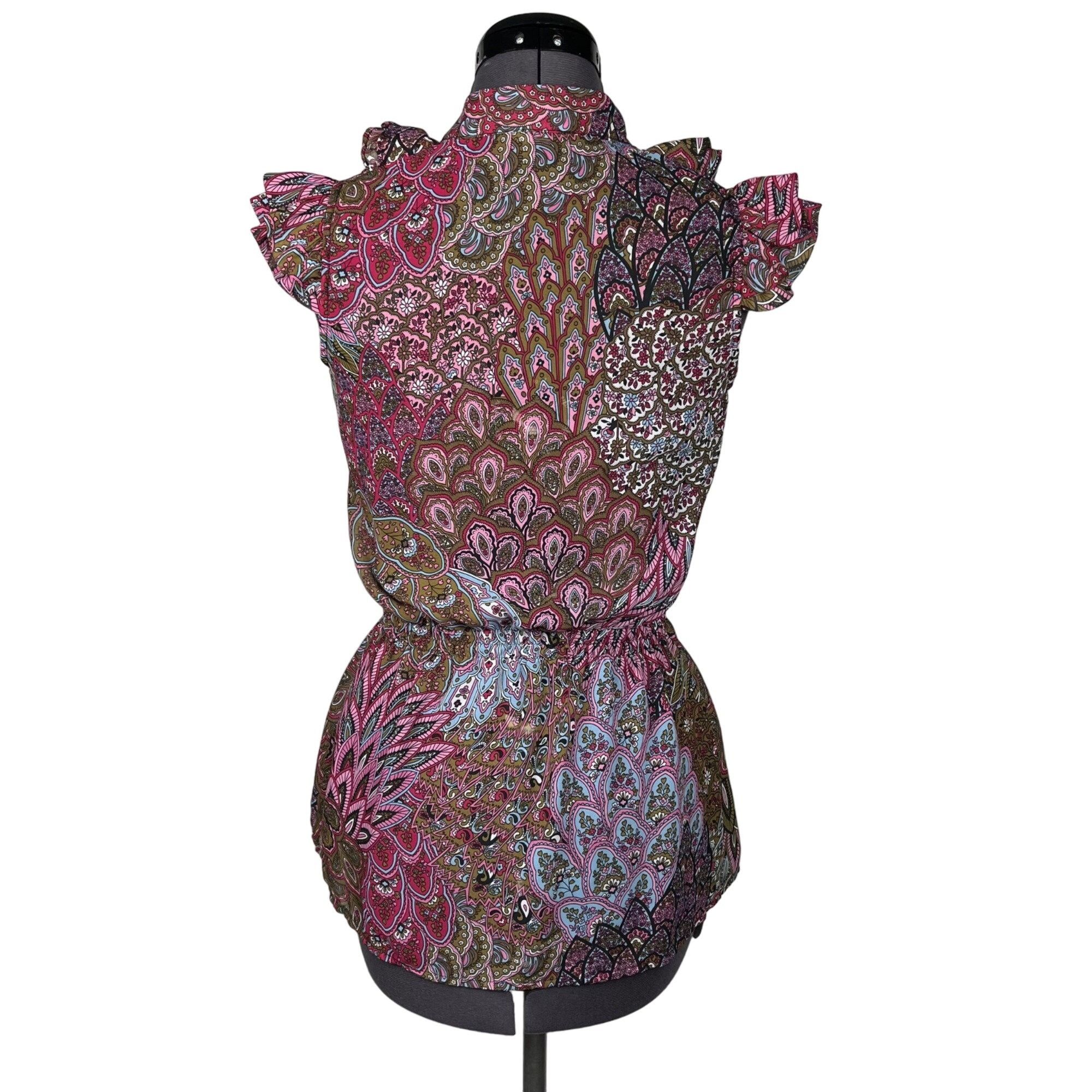 Other Ali & Kris Sleeveless Ruffled Top Elastic Waist V-Neck Chiff Size S / US 4 / IT 40 - 4 Thumbnail
