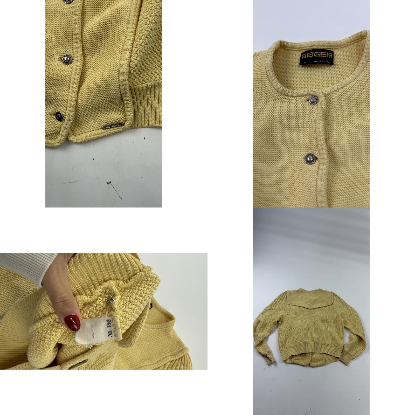 Vintage VINTAGE Geiger Cardigan Sweater Womens 44 Yellow Button Front Knit Austria 100% Cotton Size M / US 6-8 / IT 42-44 - 8 Thumbnail