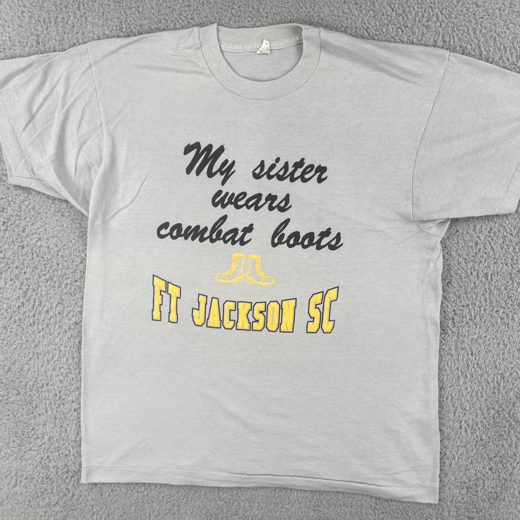 Vintage VINTAGE Screen Stars Gray XL T Shirt Men 1980s Single Stitch Cotton USA Fort Jackson Graphic Tee Sportswear/Beach Size US XL / EU 56 / 4 - 3 Thumbnail