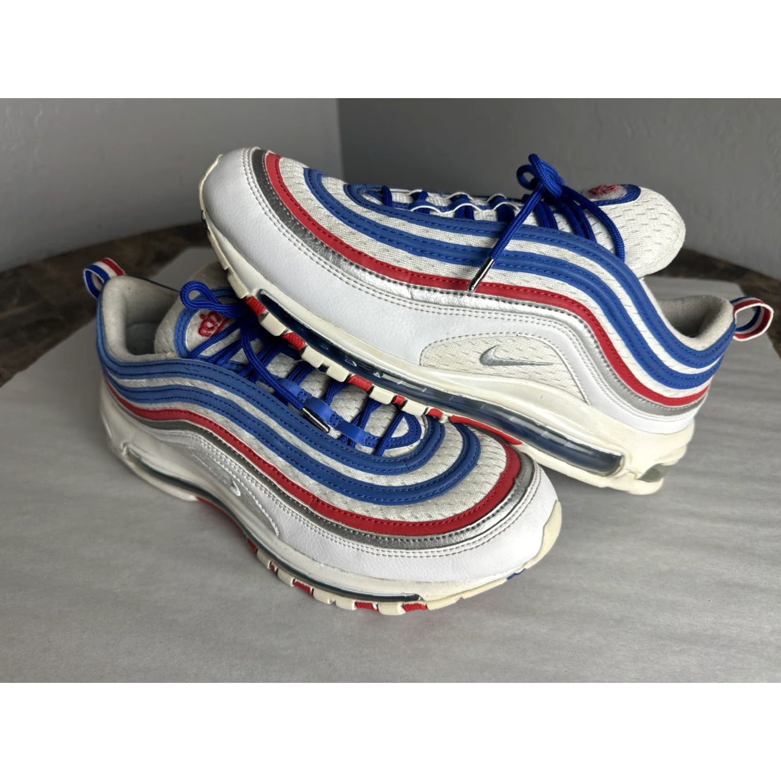 Nike VINTAGE Nike Air Max 97 All Star Jersey Shoes Men 10.5 Red White Blue Stars Sneaker Nike Air Max 97 Men's Shoes Size US L / EU 52-54 / 3 - 3 Thumbnail