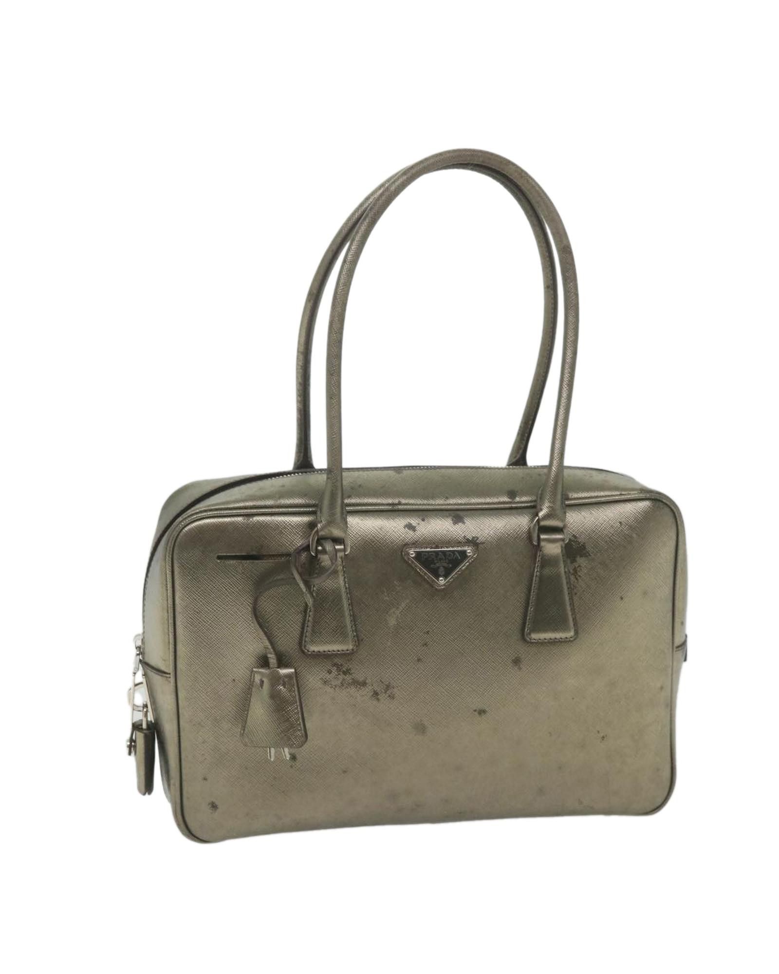 image of Prada Bronze Saffiano Leather Shoulder Bag With Padlock, Women's