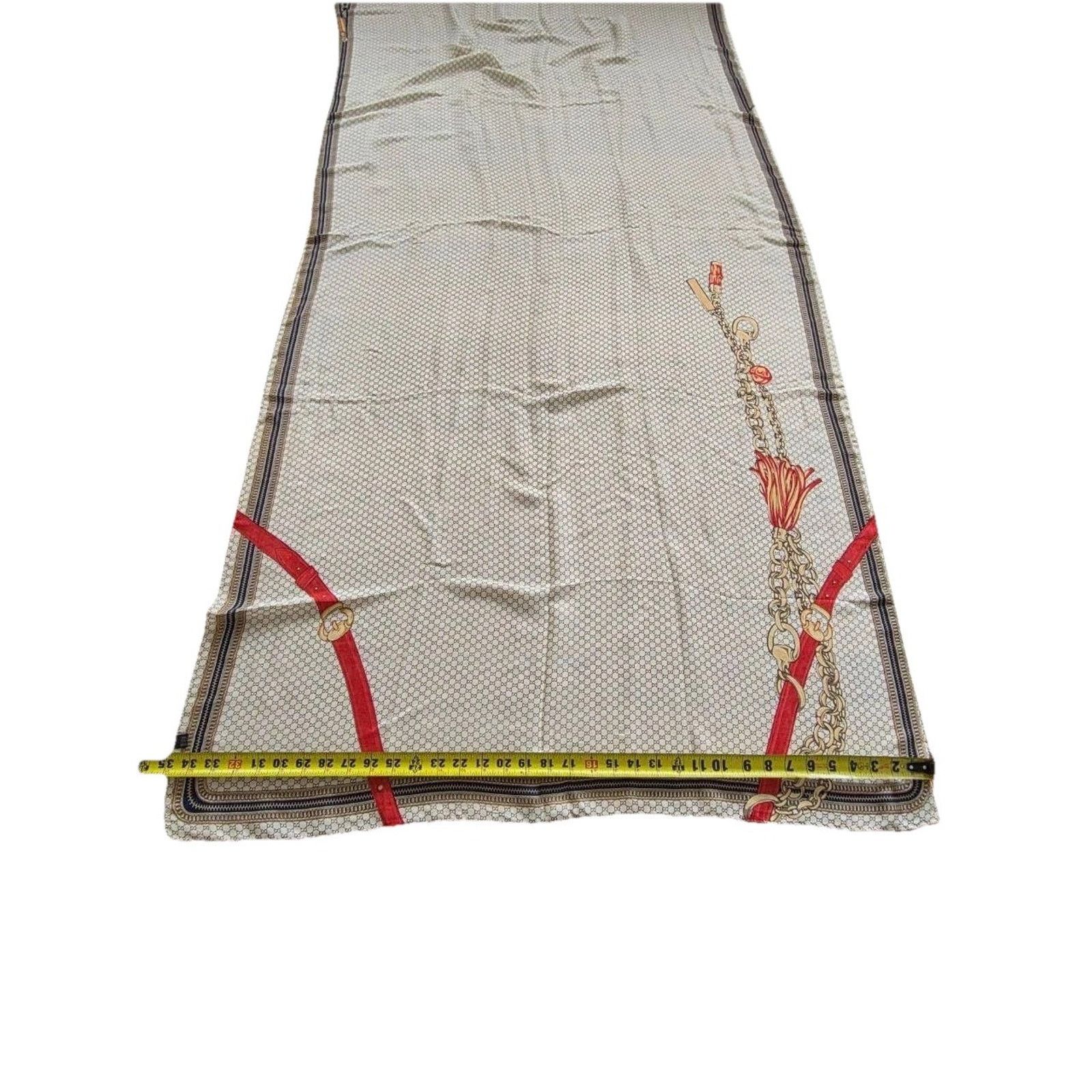 & Other Stories Vintage Silk Long Cream Strap & Chain Print Scarf A001506 Size 26 - 6 Thumbnail
