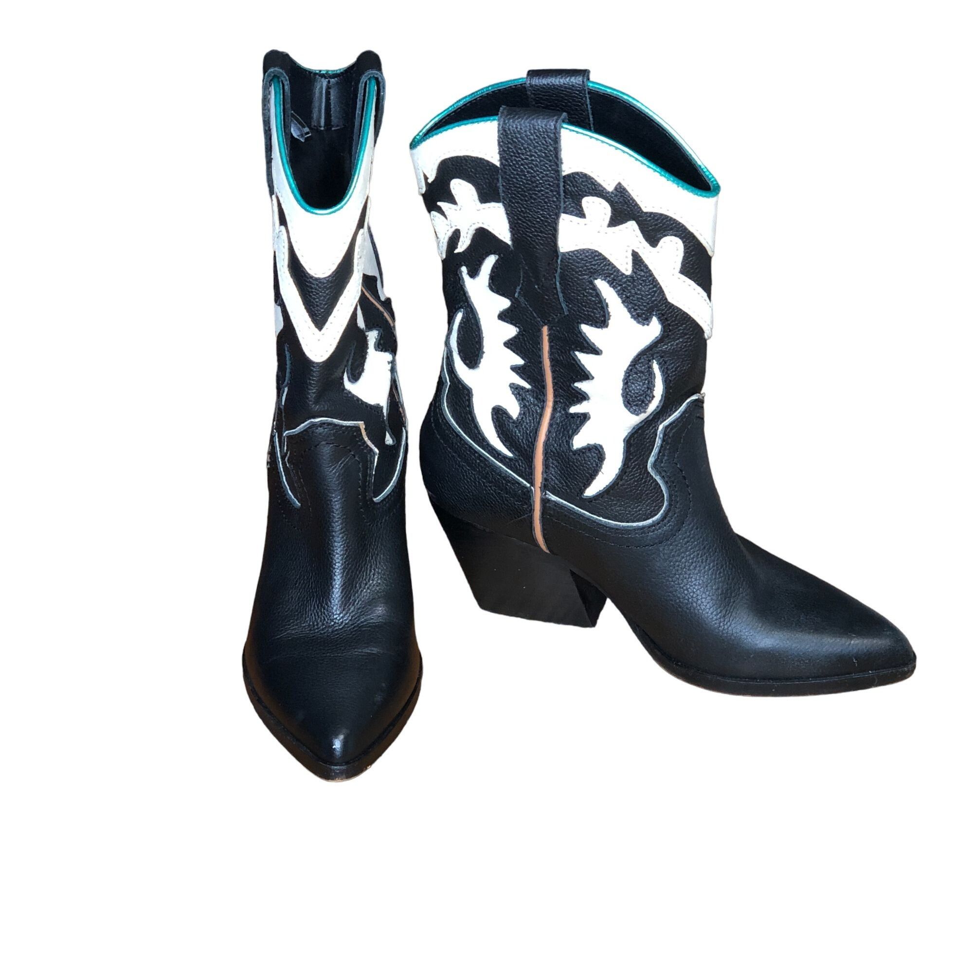 image of Dolce Vita Landen Cowboy Boots Black White Ankle Womens 6 We