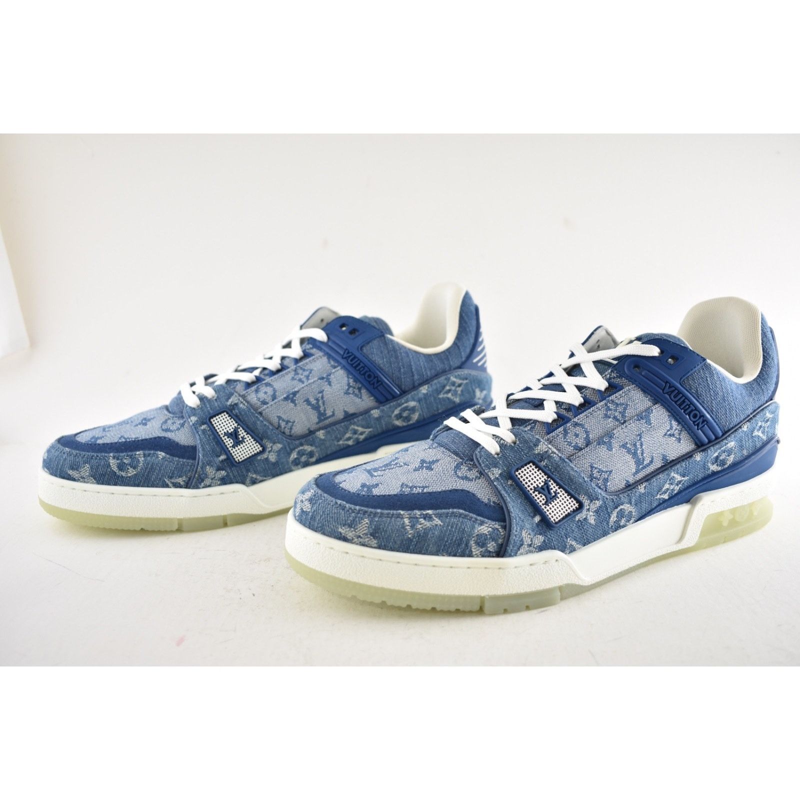 Louis Vuitton Louis Vuitton Blue Denim Monogram LV Logo Low Top Trainer Size US 10 / EU 43 - 11 Thumbnail