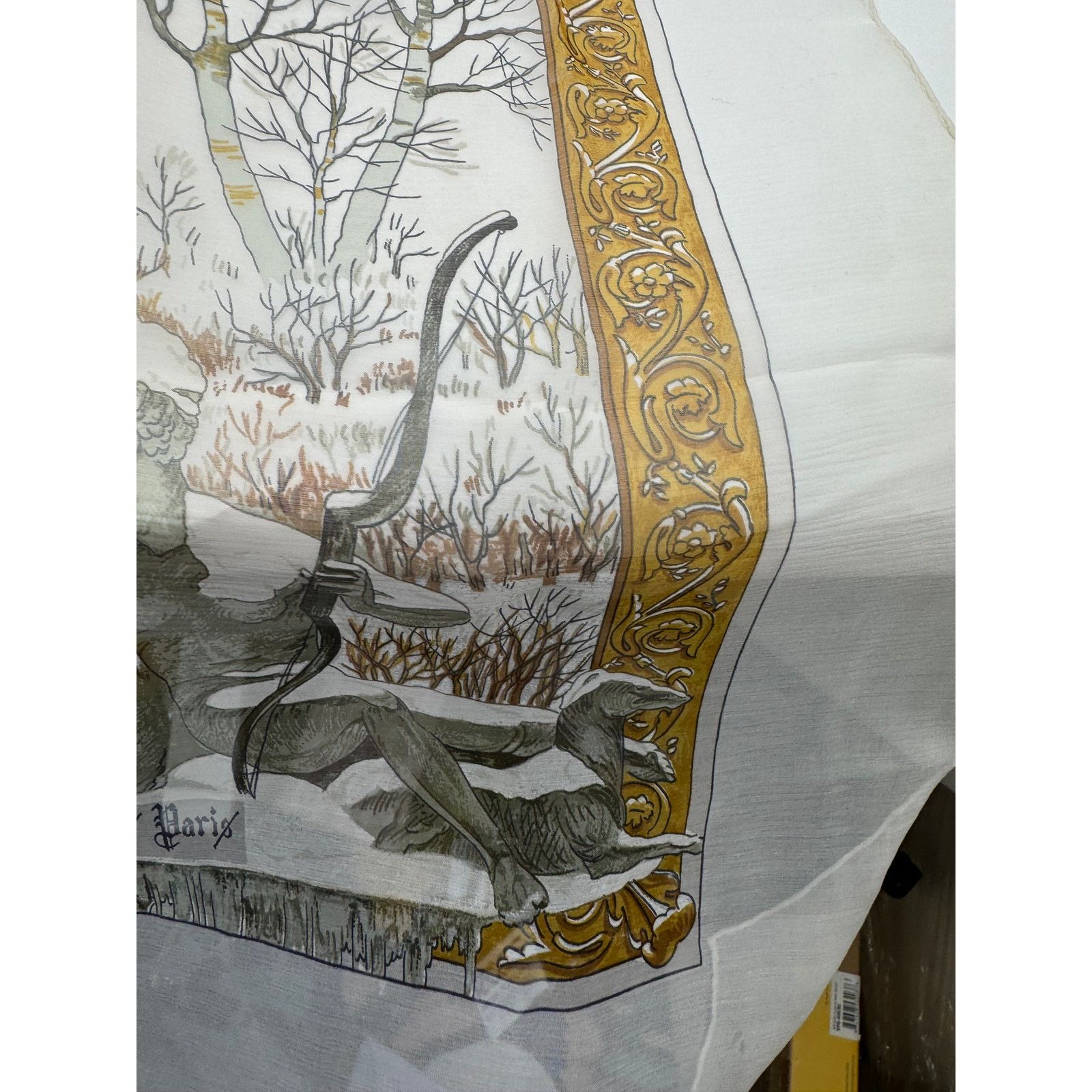 Hermes Hermes Rare Mirrored Image Hunt Scene Sheer Large Cape Shaw Size ONE SIZE - 19 Thumbnail