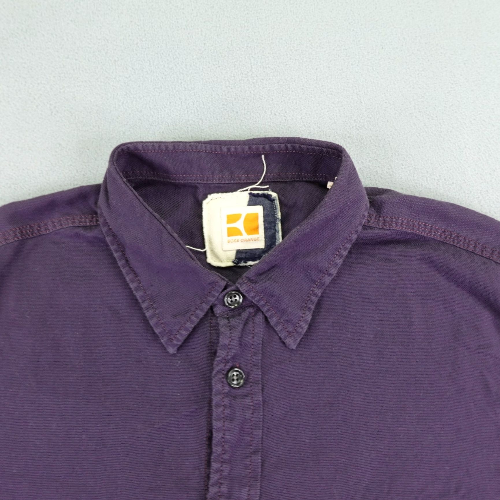 Vintage Boss Orange Shirt Mens XL Purple Button Up Short Sleeve Cotton Flap Pockets Size US XL / EU 56 / 4 - 2 Thumbnail
