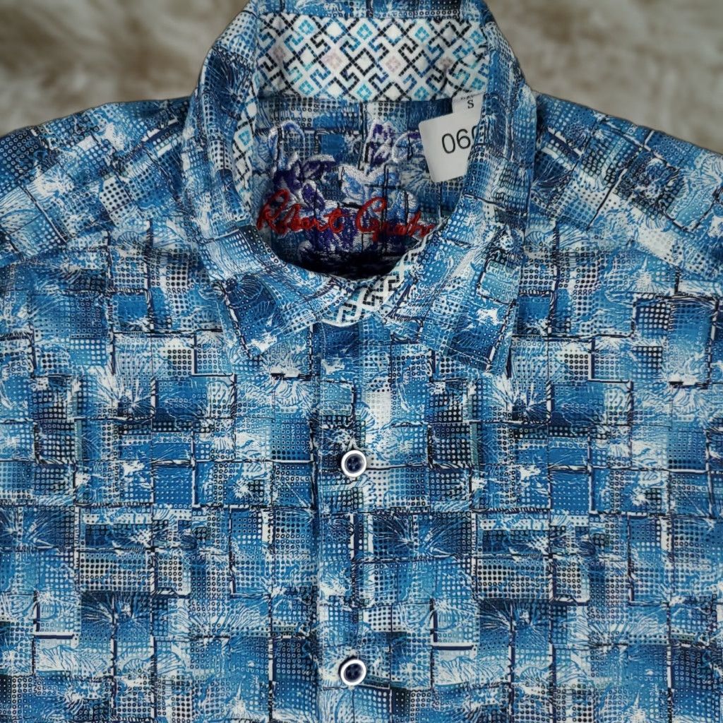 Robert Graham Robert Graham Shirt Mens Small Blue Geometric Casual Button-Up Short Sleeve Size US S / EU 44-46 / 1 - 1 Thumbnail