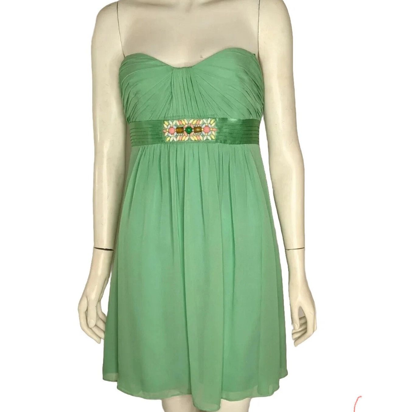 Bcbgmaxazria Green Chiffon Silk Evening Mini Strapless Dress SZ 6 Prom Size M / US 6-8 / IT 42-44 - 1 Thumbnail
