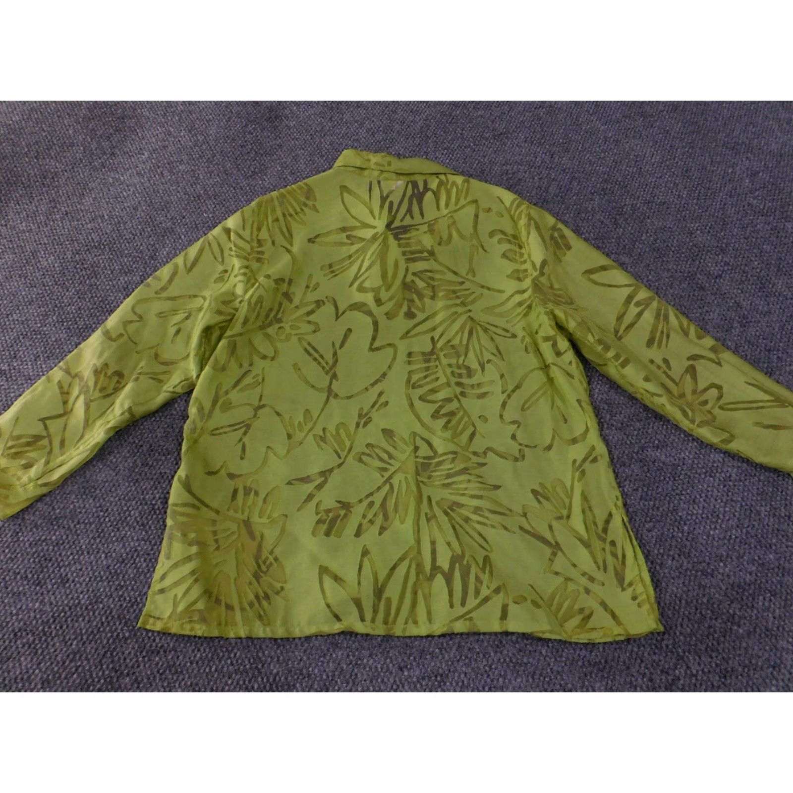 Vintage Chicos Blouse Womens 3 Green Button Front Sheer Floral Leaf Print Rayon Linen Size XS / US 0-2 / IT 36-38 - 7 Thumbnail