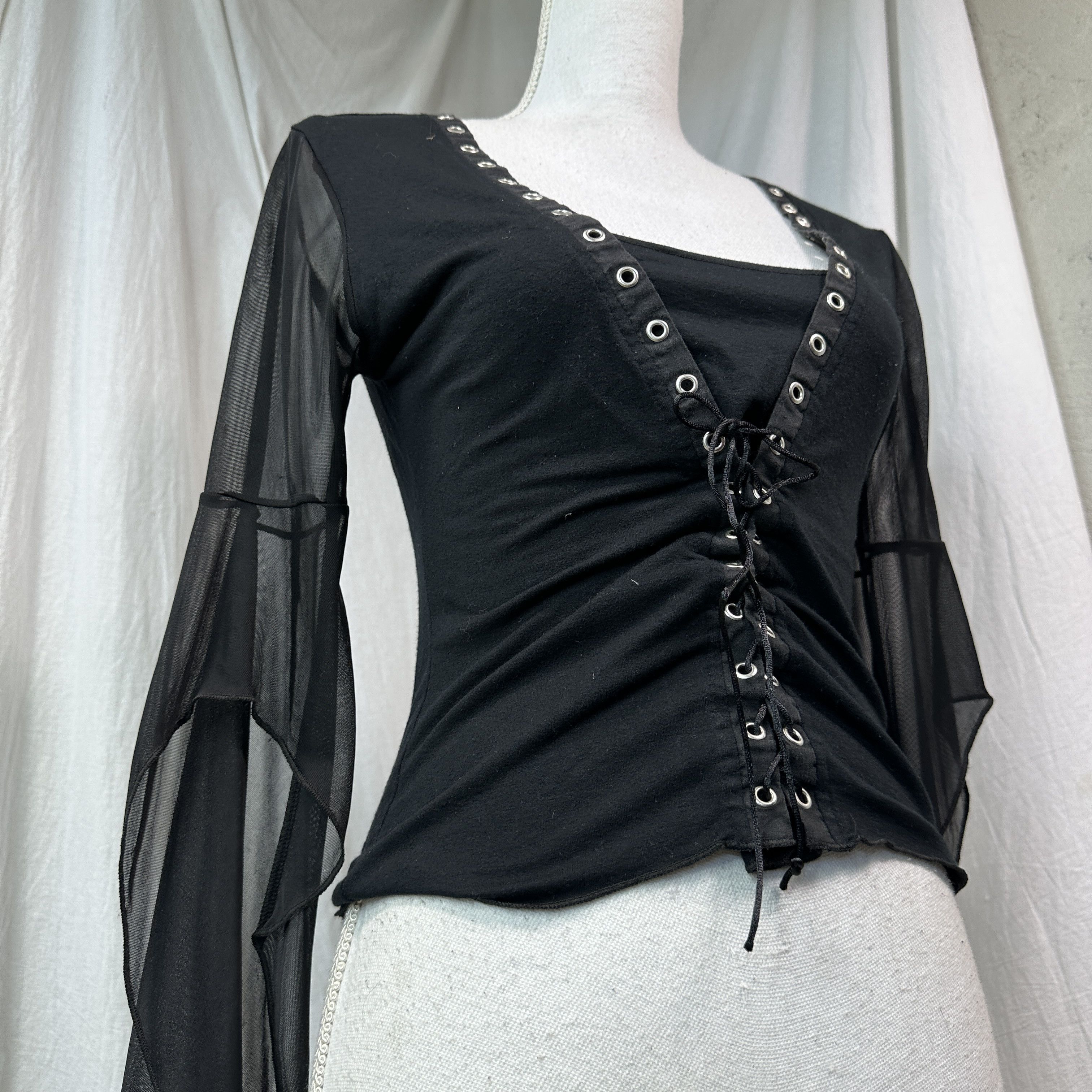 Vintage Vintage Avant Garde Lacing Mesh Flared Sleeves Corset 00s Size S / US 4 / IT 40 - 3 Thumbnail
