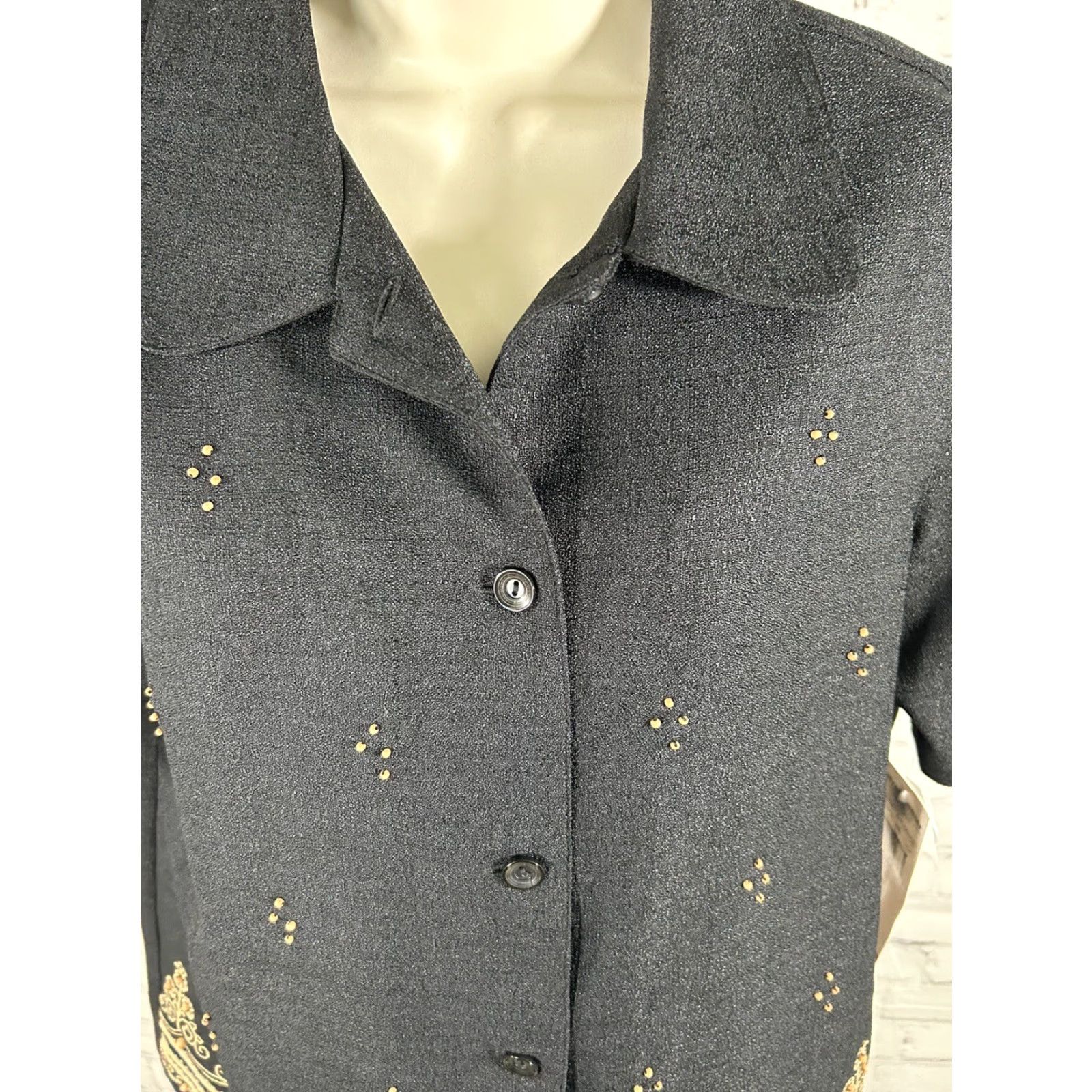 Vintage NWT Alfred Dunner Black Beaded Embroidered Shoulder Padded Shirt Women’s 8 Size M / US 6-8 / IT 42-44 - 7 Thumbnail