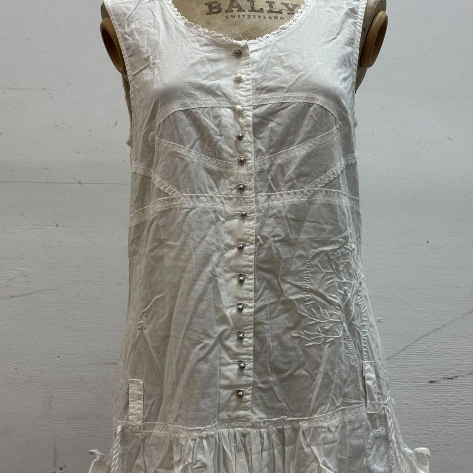 Other Vintage La Mode Est à Vous White Cotton Parachute Dress Size S / US 4 / IT 40 - 4 Thumbnail