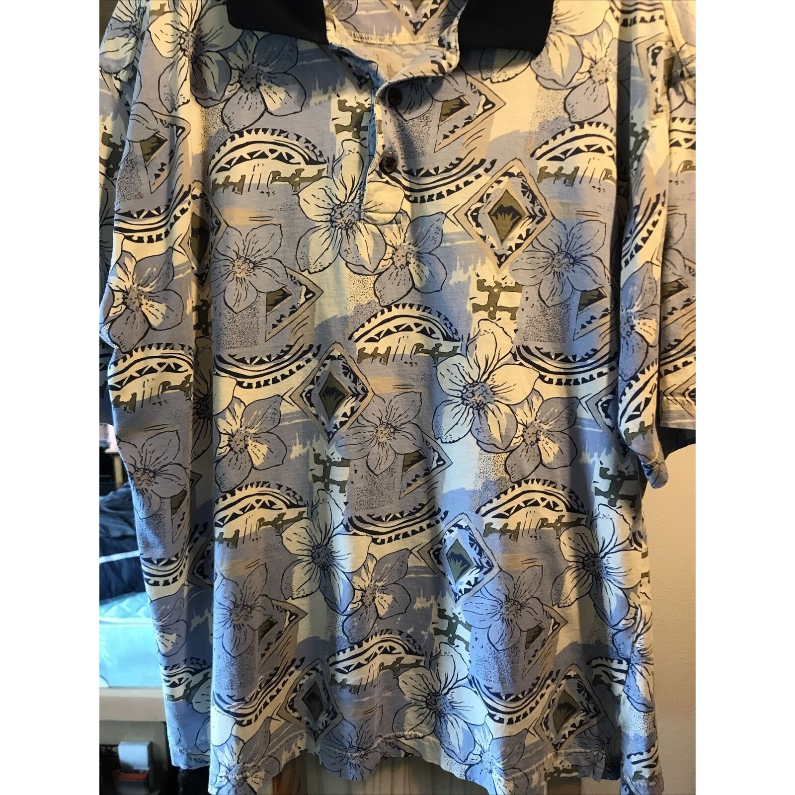 Other A.M. Player Vintage Mens L Blue Floral SS Cotton Polo Shirt Size US L / EU 52-54 / 3 - 9 Thumbnail