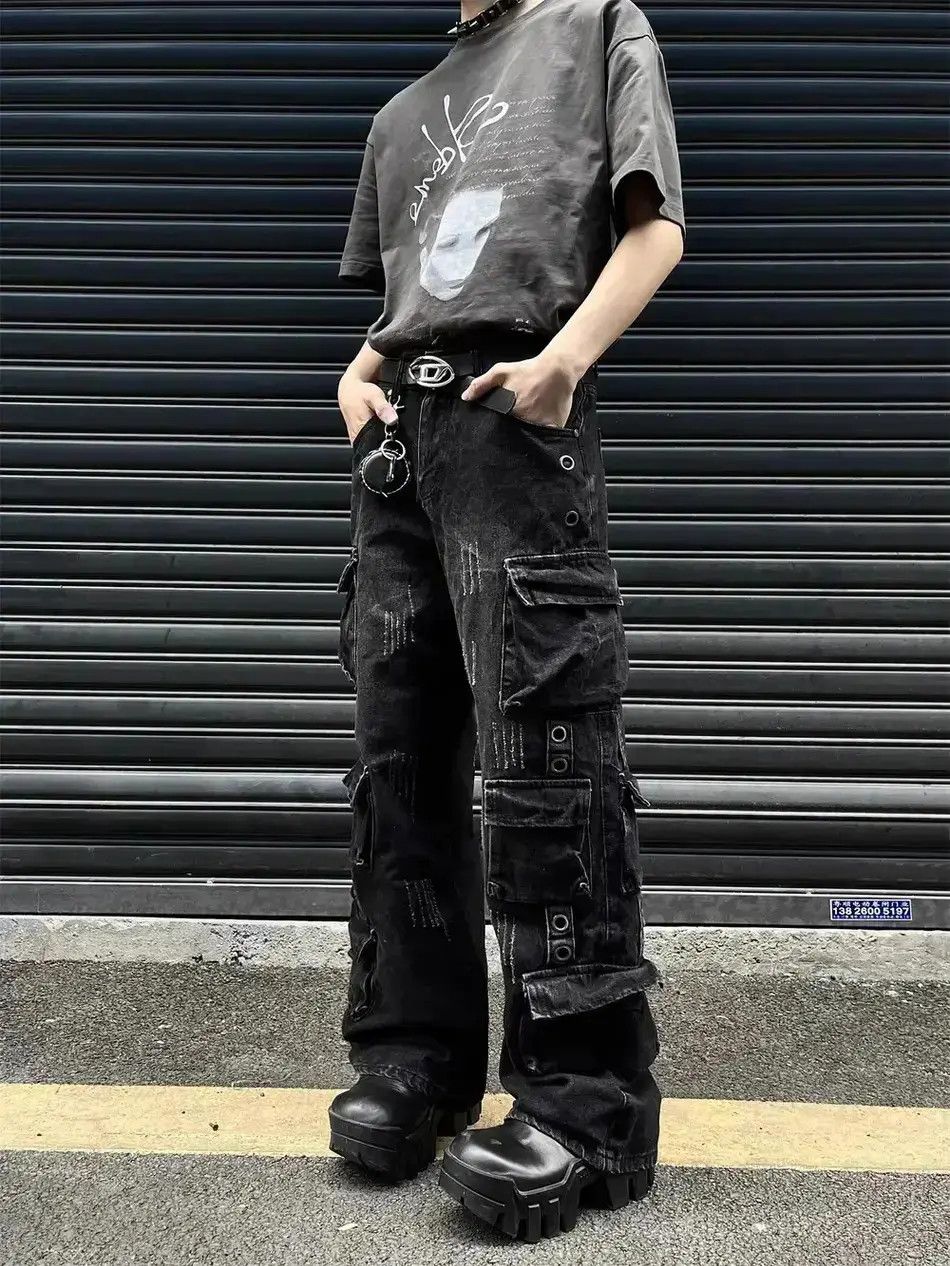 Japanese Brand Multi pocket black straight leg jeans Size US 32 / EU 48 - 4 Thumbnail