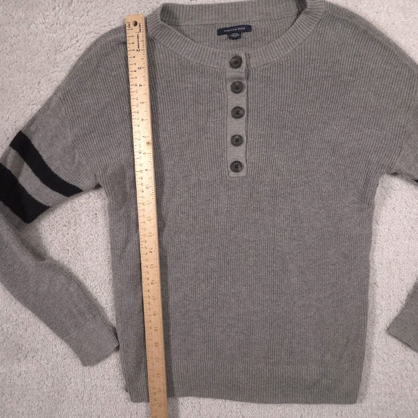 Vintage American Eagle Gray Henley Knit Stripe Long Sleeve Crewneck Womens Small Sweater - Vintage Size S / US 4 / IT 40 - 5 Thumbnail