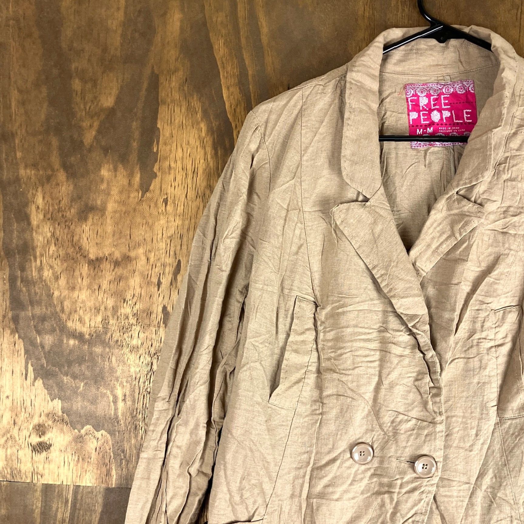 Free People Free People Jacket Tan Button Down Long Sleeve Linen Blend Medium Womens Jacket Size M / US 6-8 / IT 42-44 - 4 Thumbnail