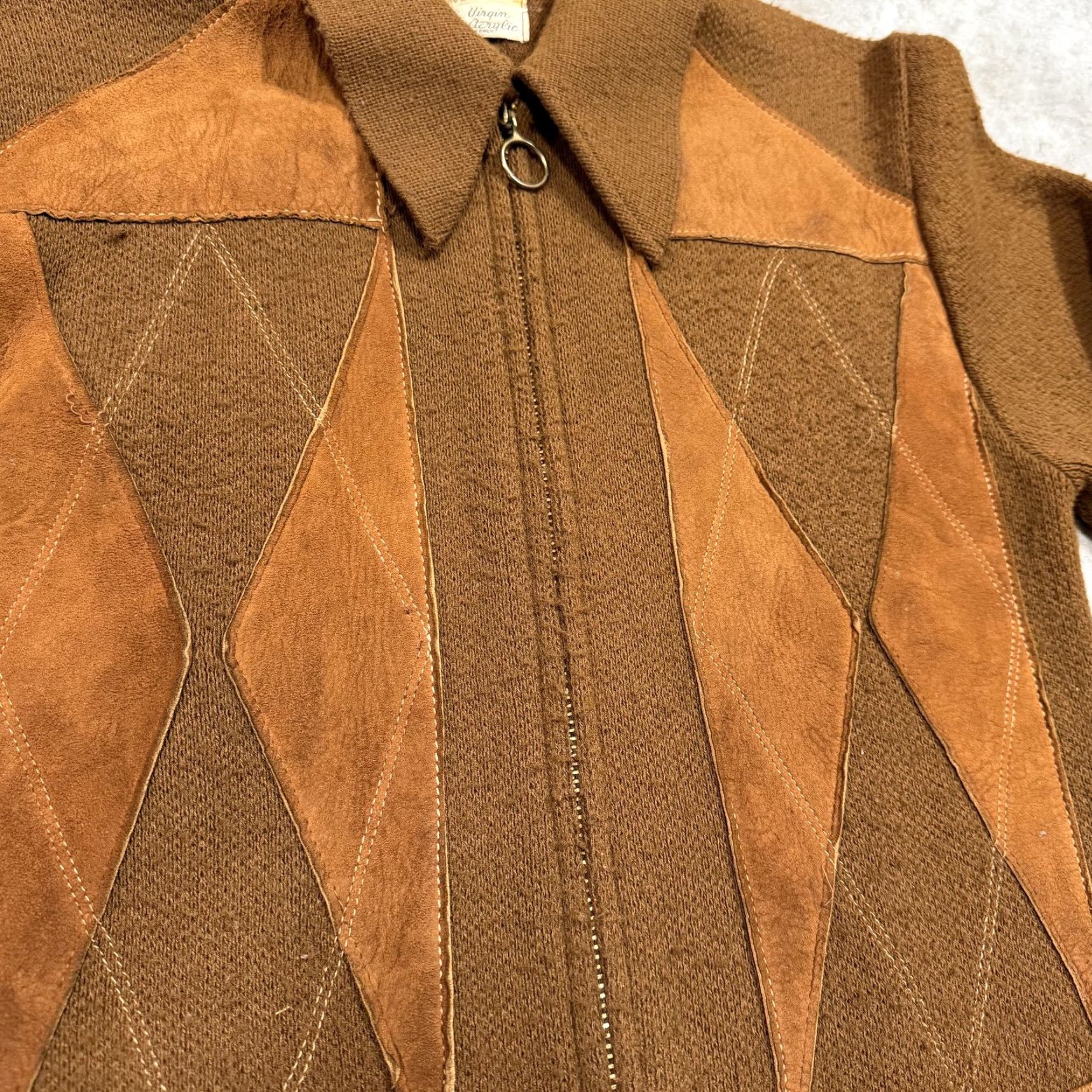 Vintage VINTAGE Montgomery Ward Sweater Mens Small Brown Full Zip Suede Argyle 70s Size US S / EU 44-46 / 1 - 2 Thumbnail