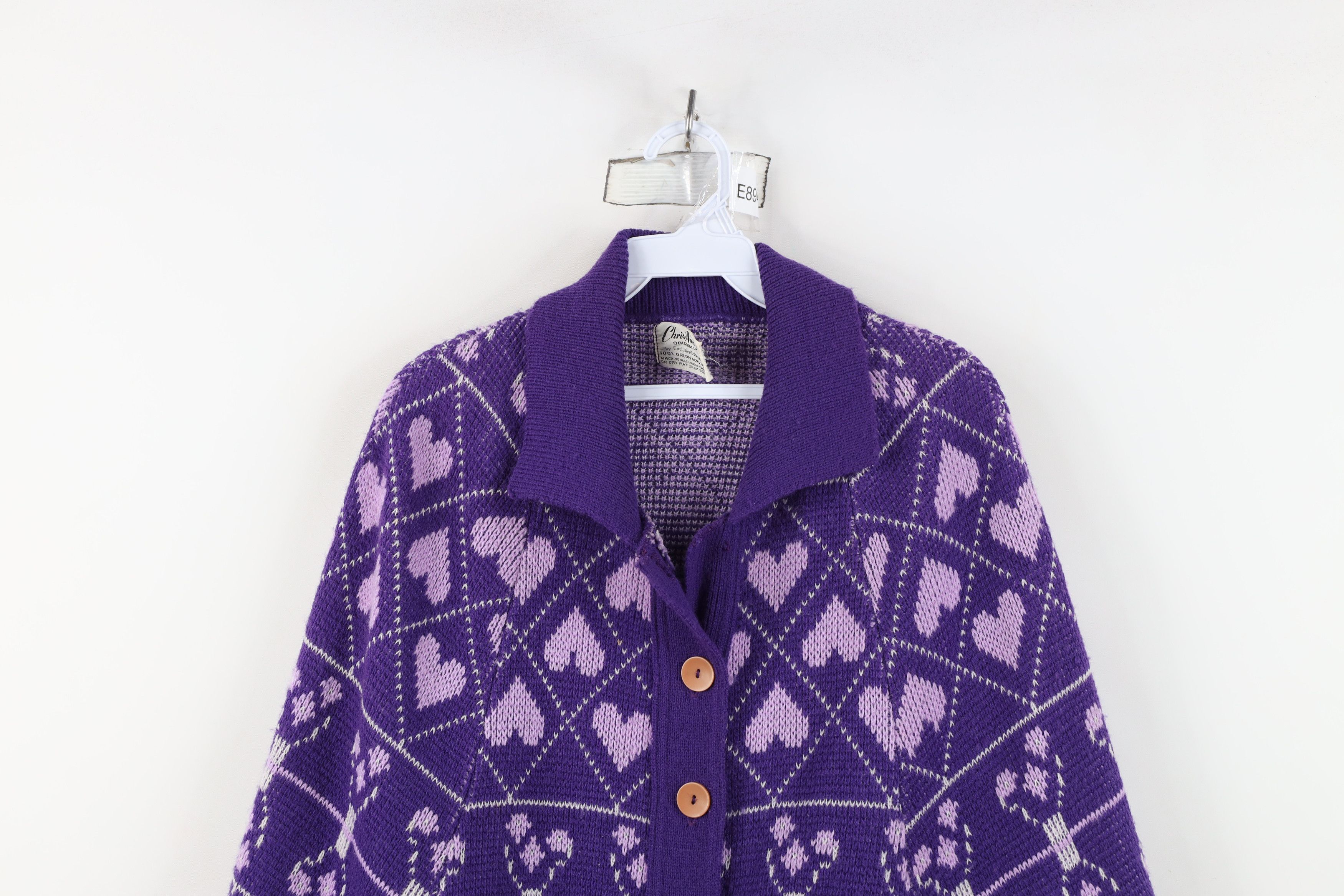 Vintage Vintage 70s Fairy Kei Kawaii Heart Knit Sweater Cape Purple Size ONE SIZE - 2 Thumbnail