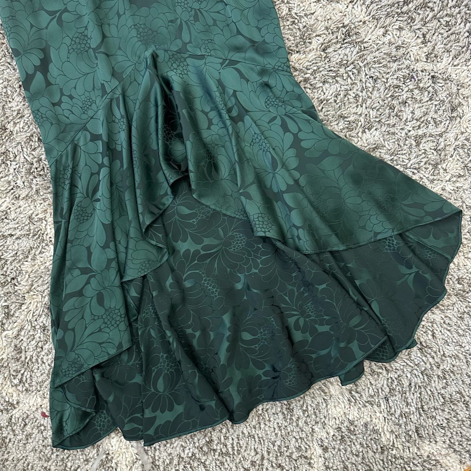 Other Shoshanna Mayburn Floral Satin Green Jacquard Gown Dress 0 Size XS / US 0-2 / IT 36-38 - 3 Thumbnail