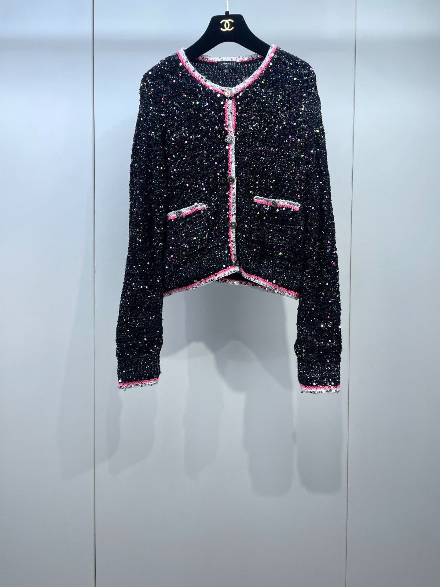 Chanel Chanel 24C Black Sequin Knit Cardigan Size S / US 4 / IT 40 - 1 Thumbnail