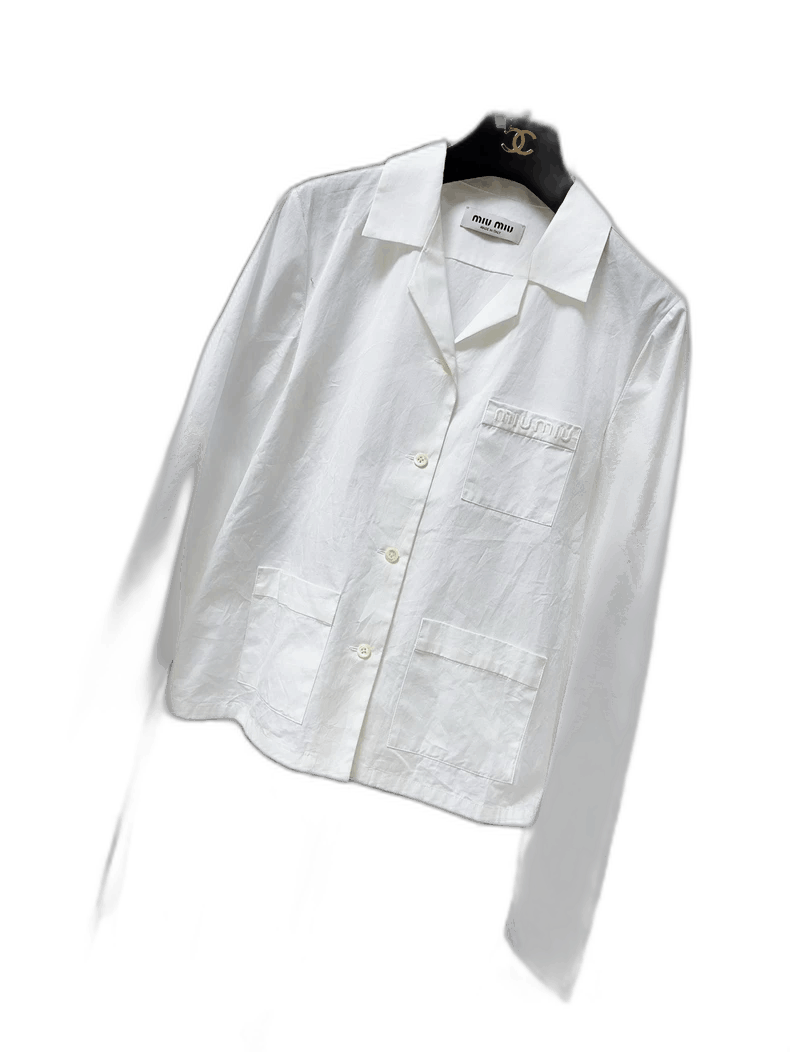 Miu Miu Miu Miu White Collar Long Sleeve Shirt Jacket Size M / US 6-8 / IT 42-44 - 1 Thumbnail