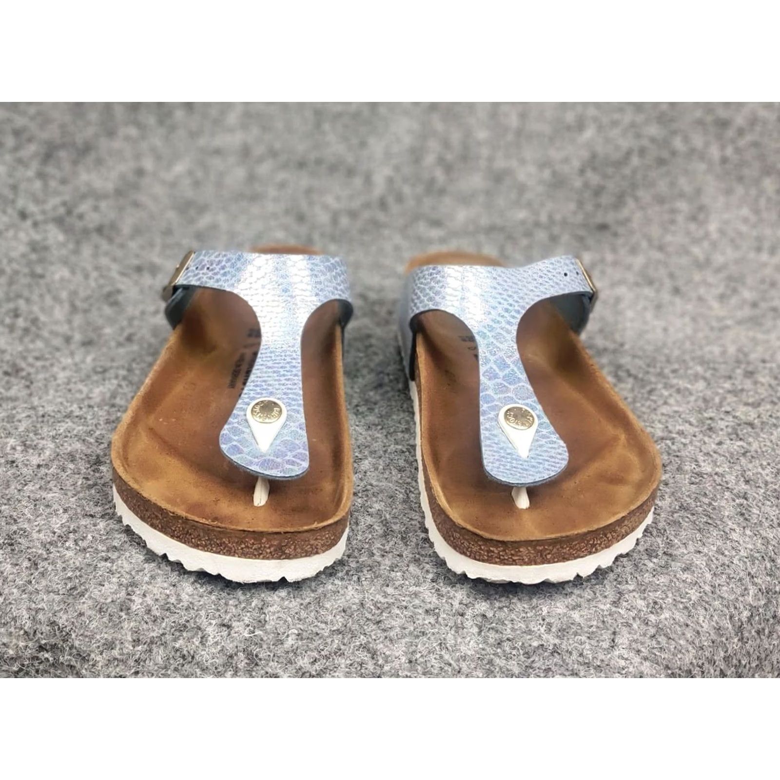 Birkenstock Birkenstock Gizeh Blue Snake Leather Orthopedic Sandal Women 38 8 Slip-On Slide Cork Insole Casual Shoes Size US 8 / IT 38 - 5 Thumbnail