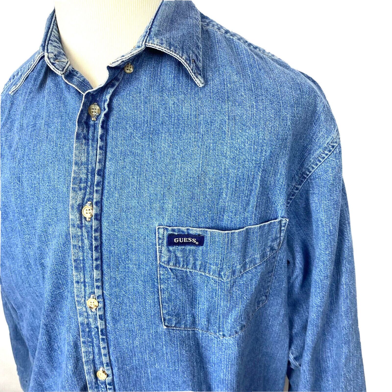 Guess Vintage Guess button up Denim Shirt Size Large Boyfriend Size US L / EU 52-54 / 3 - 2 Thumbnail