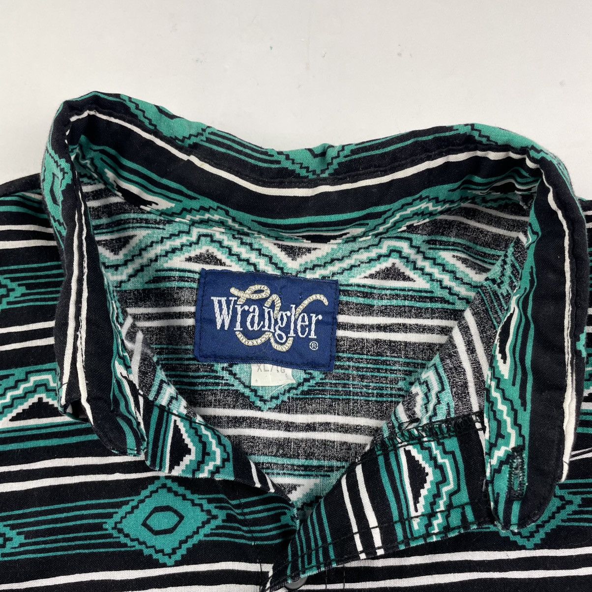 Vintage Wrangler Brushpopper Shirt XL Teal Cowboy Western Aztec 90s Size US XL / EU 56 / 4 - 7 Thumbnail