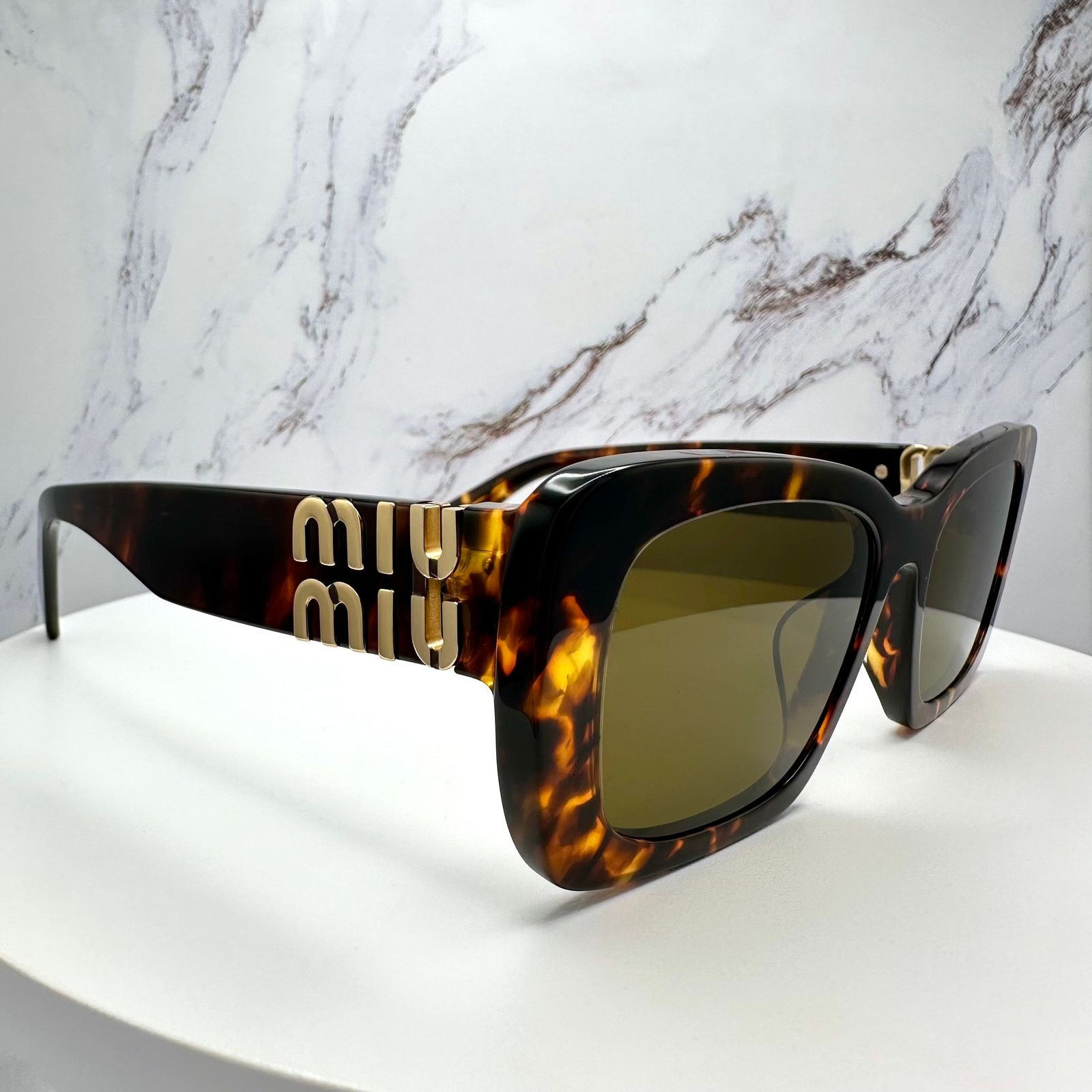 Miu Miu New MIU MIU Sunglasses Brown Tortoise Gold Metal Logo Size ONE SIZE - 3 Thumbnail