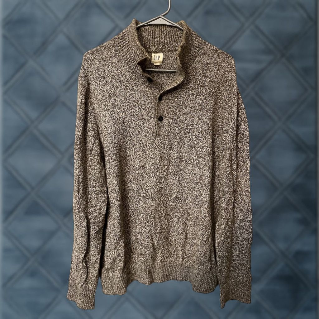 Gap VINTAGE Gap Mens Large Heather Brown 1/4 Button Long Sleeve Knit Sweater Henley Shirt Size US L / EU 52-54 / 3 - 1 Thumbnail