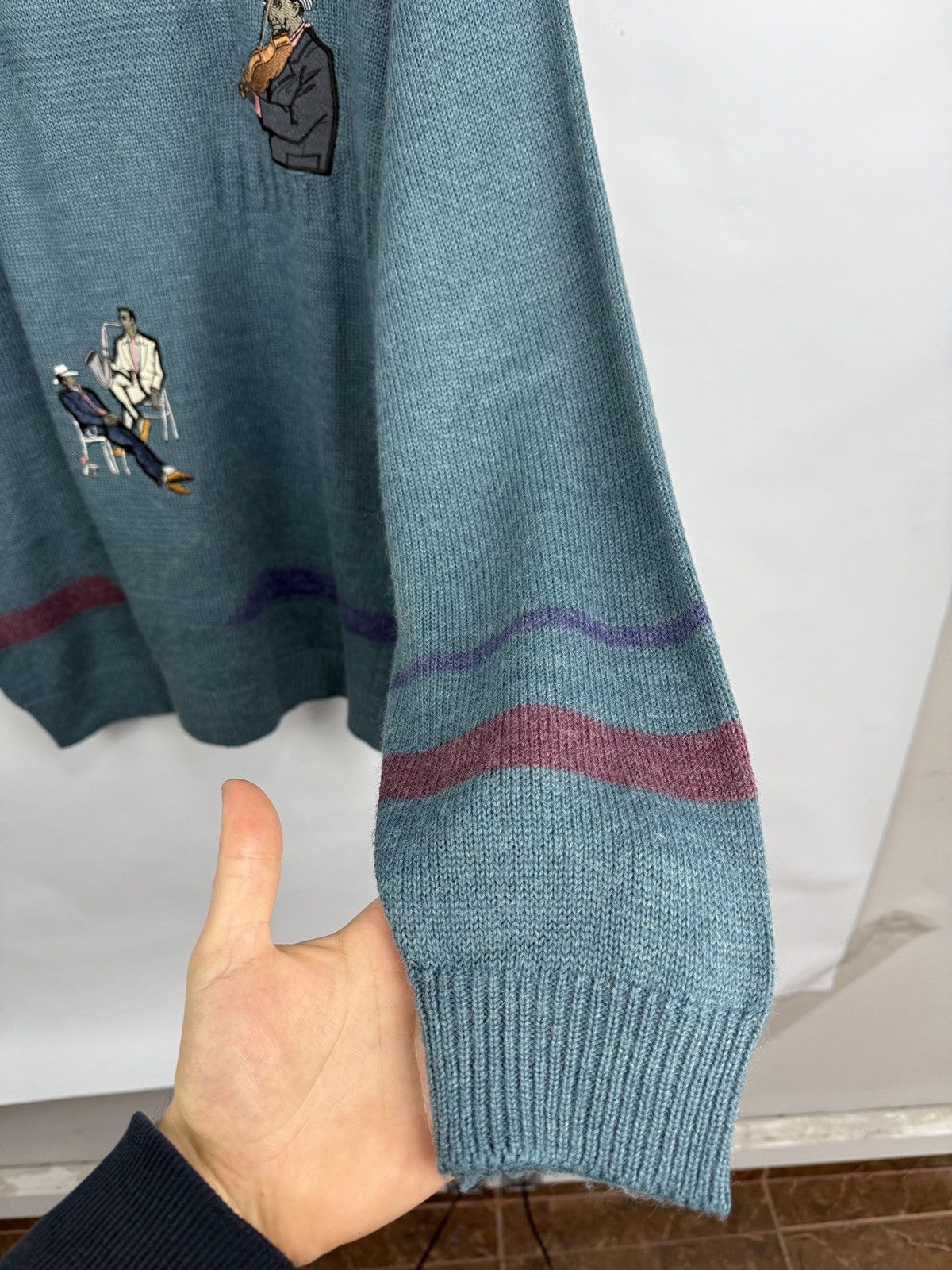 Jazz Cartier 🇺🇸 Vintage 90s Jazz Music Saxophone Violin Knit Sweater Retro Size US XL / EU 56 / 4 - 9 Thumbnail