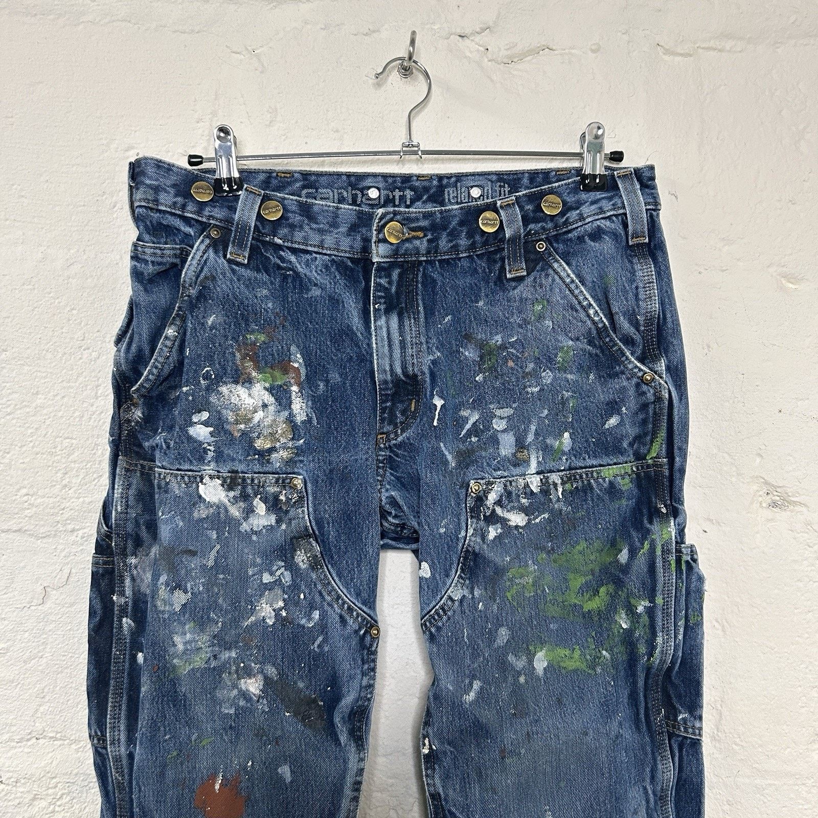 Carhartt Thrashed Paint Splattered Carhartt DoubleKnee Logger Denim Size US 34 / EU 50 - 3 Thumbnail