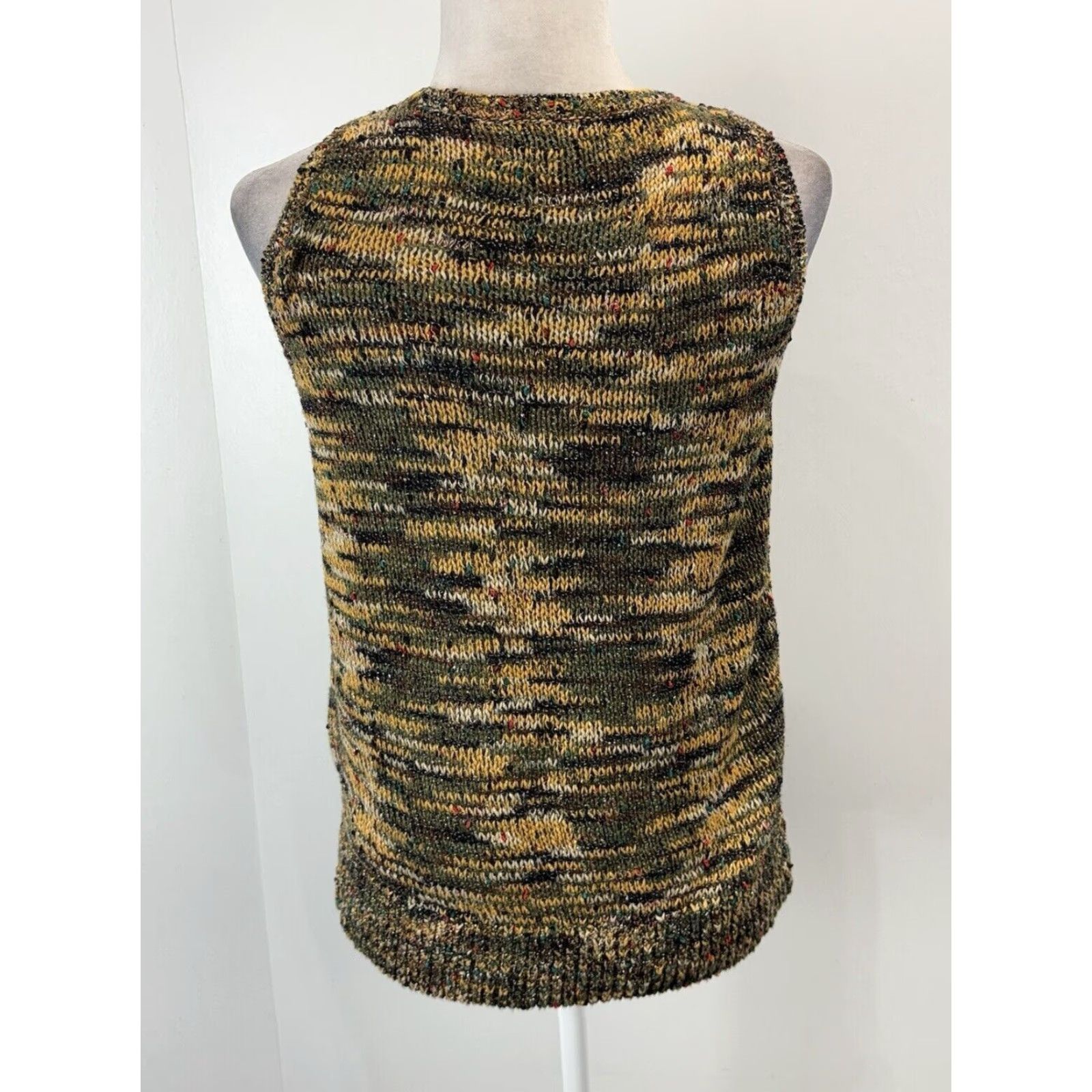 Loft LOFT Womens Medium Marled Knit Sleeveless Sweater Olive Green Yellow Size M / US 6-8 / IT 42-44 - 3 Thumbnail