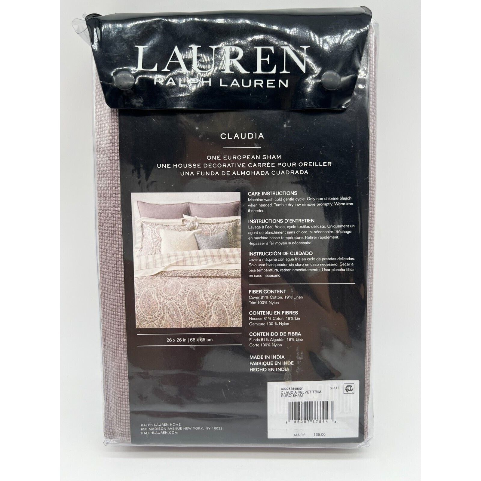 Lauren Ralph Lauren Lauren Ralph Lauren Claudia Velvet Trim Euro Sham Slate Size ONE SIZE - 5 Thumbnail