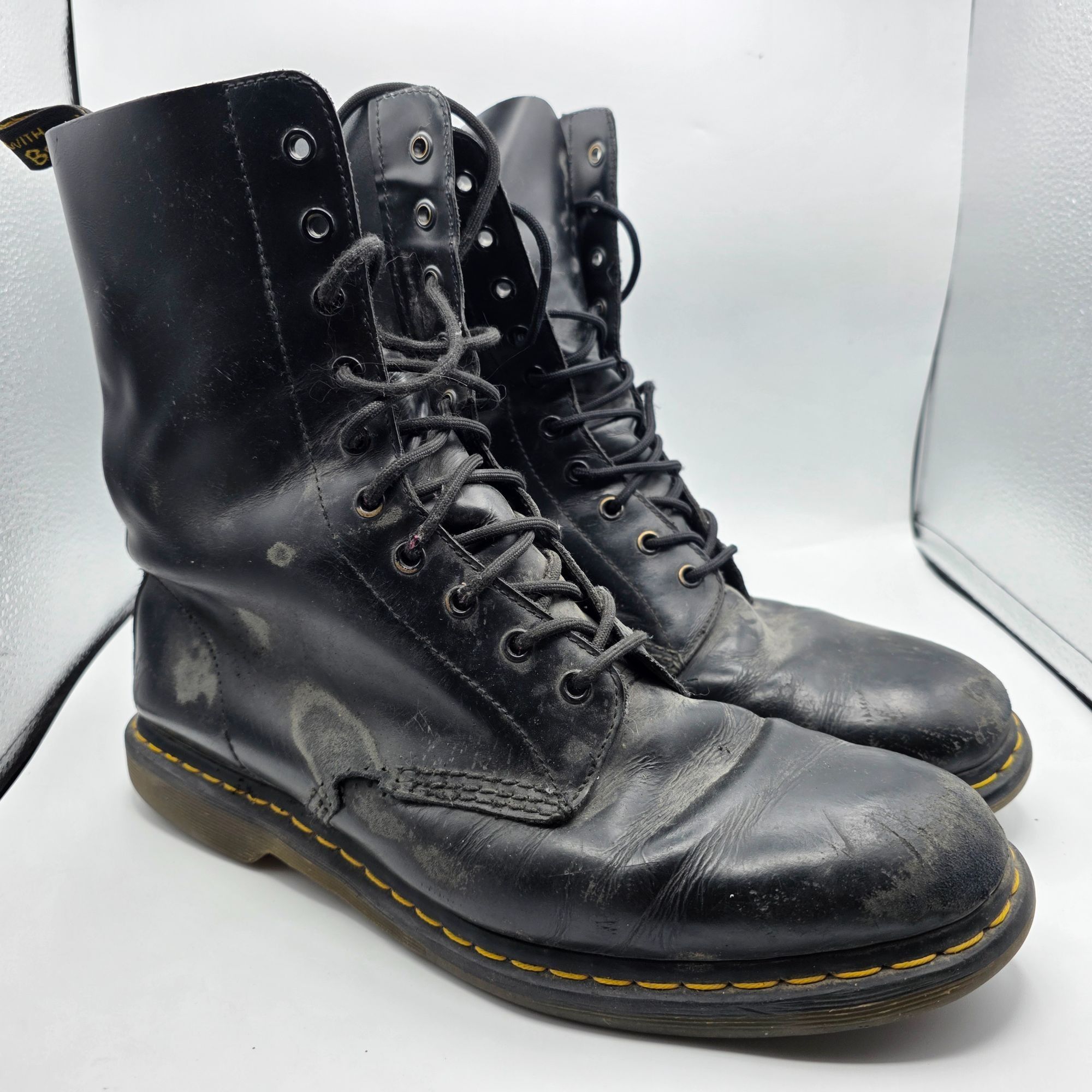 Dr. Martens 10 Eyelet Mens Size 14 Black Leather Lace Up Com