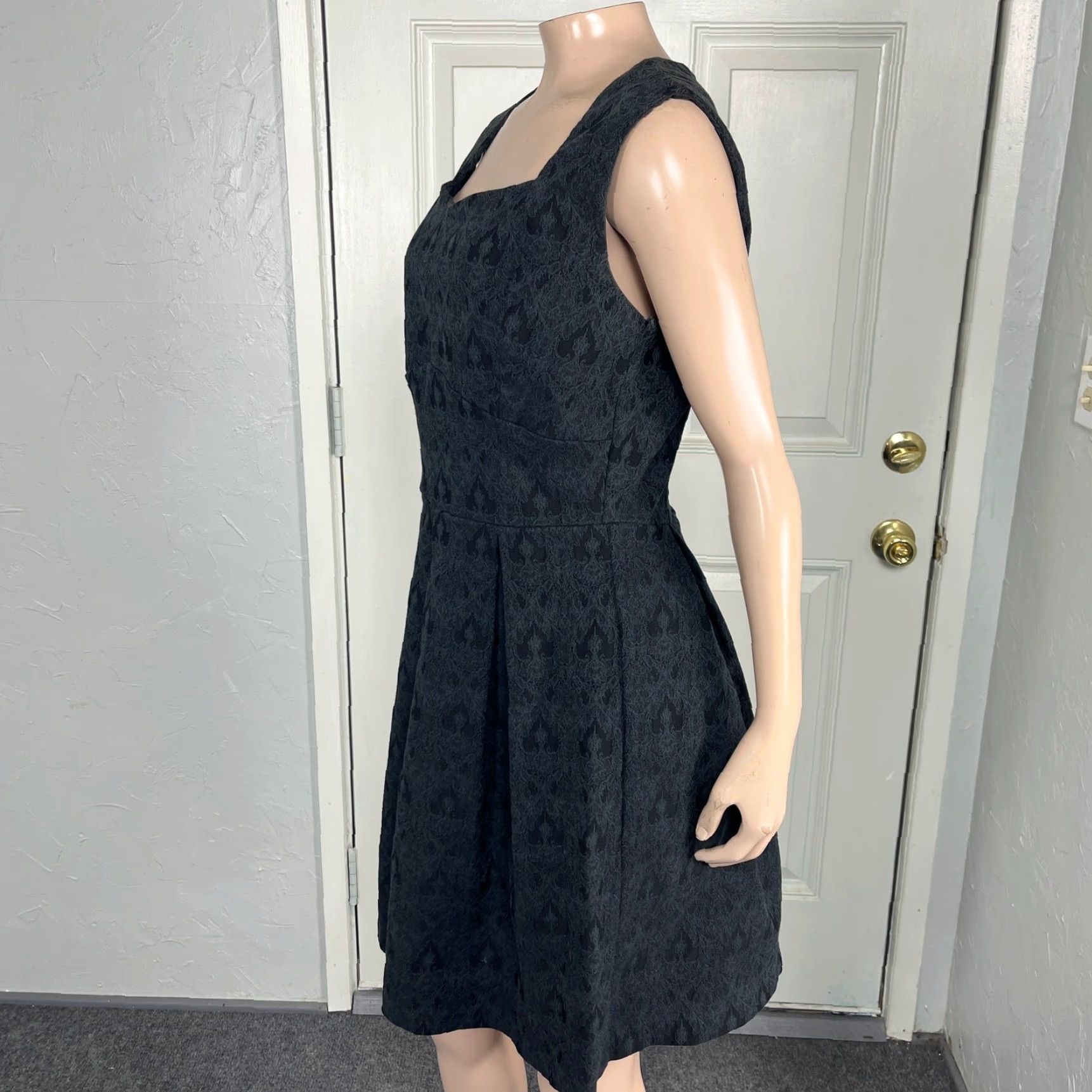 Vintage Ixia Womens Dress L Black Cotton Stretch Sleeveless Sweetheart Neckline Fit & Flare Casual Geometric Knit Size L / US 10 / IT 46 - 3 Thumbnail