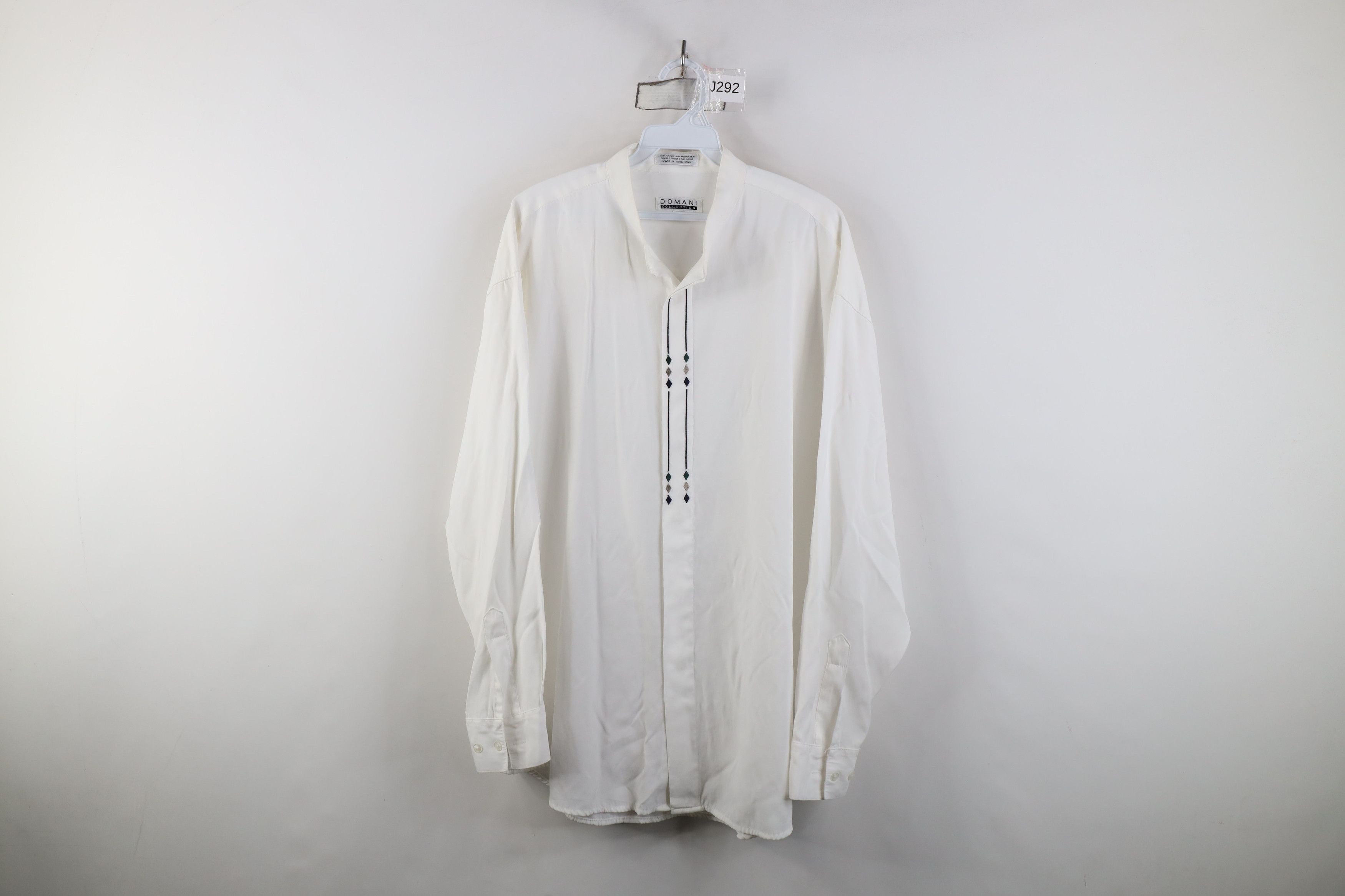 Vintage Vintage 90s Streetwear Geometric Band Collar Button Shirt Size US L / EU 52-54 / 3 - 1 Thumbnail