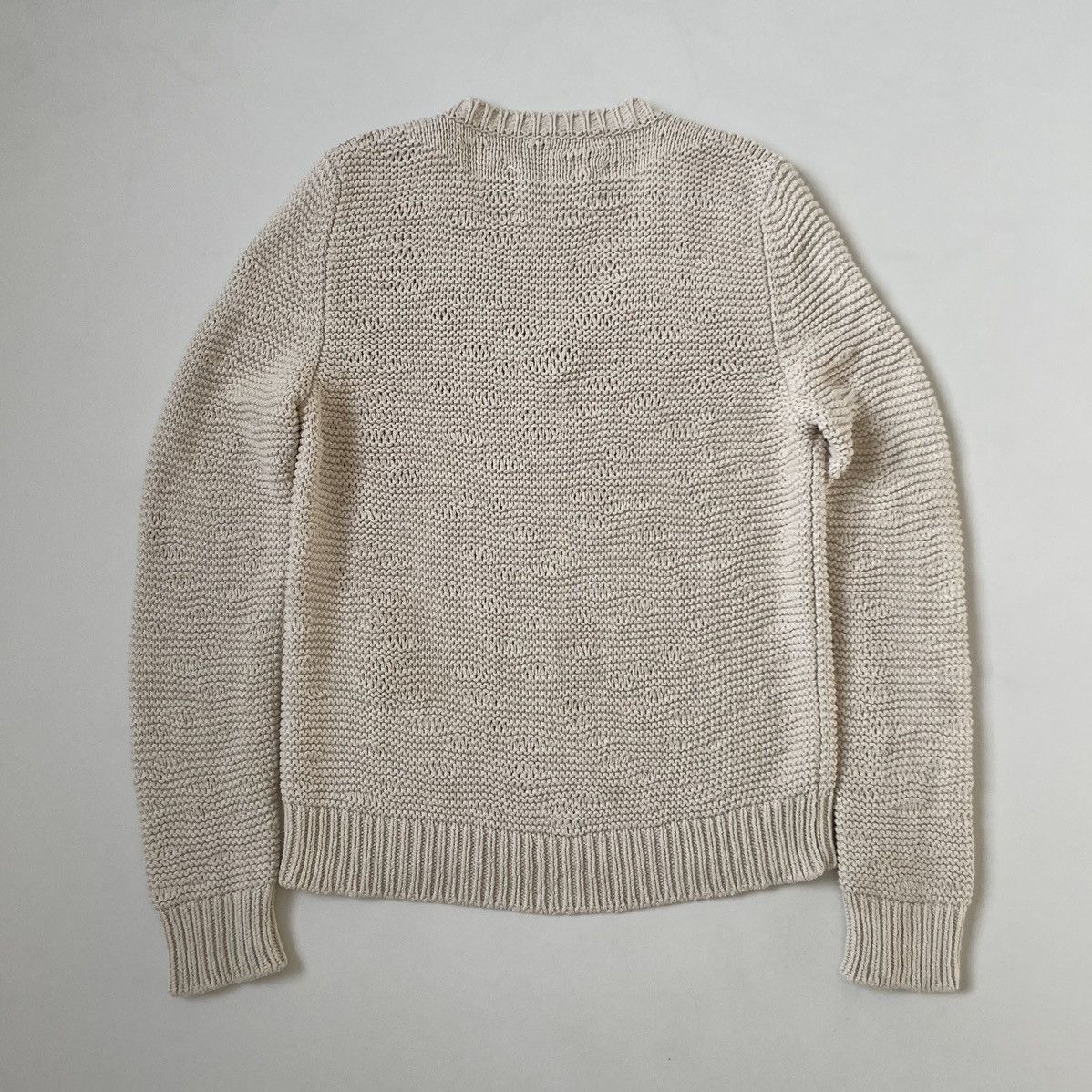 Maison Margiela Sample Textured Cream Cotton V Neck Sweater Size US M / EU 48-50 / 2 - 11 Thumbnail
