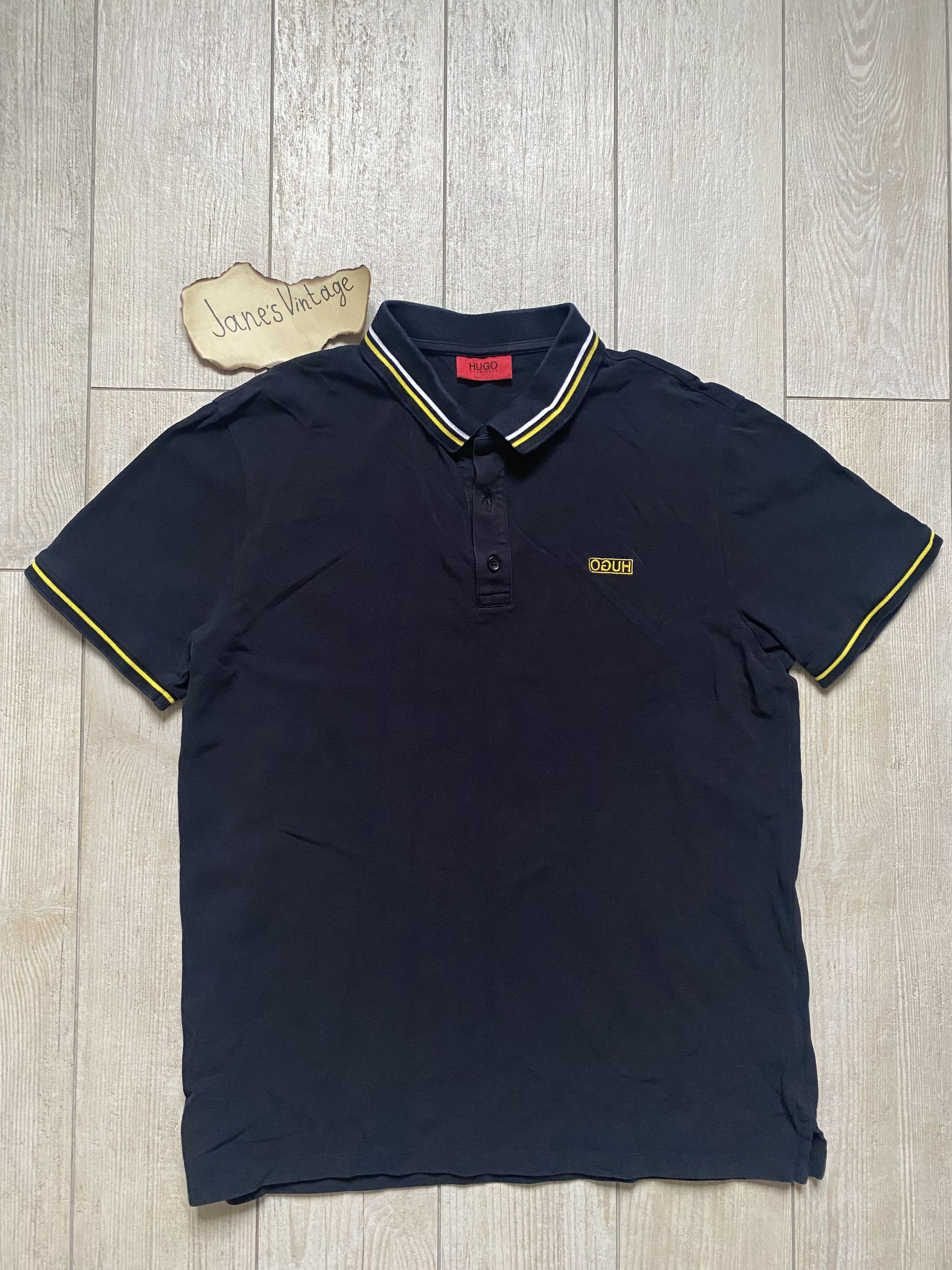 Hugo × Hugo Boss × Vintage Hugo Boss Black Polo Shirt with Yellow Trim Cotton 🖤💛 Size US XL / EU 56 / 4 - 1 Thumbnail