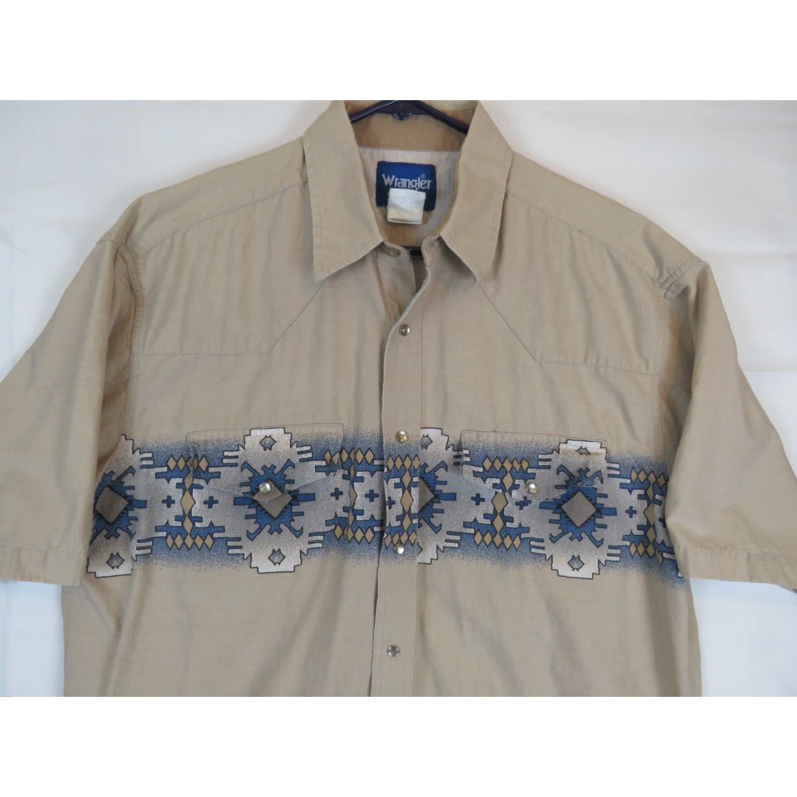 Wrangler VINTAGE Wrangler Western wear XL plaid shirt, pearl snap, short sleeve, tan, 1990s, Men, Button-Up, Western Size US XL / EU 56 / 4 - 3 Thumbnail
