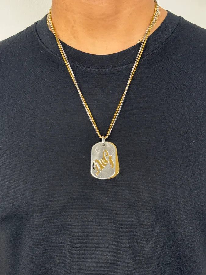 Dolce & Gabbana 2000s Dolce & Gabbana Golden & Silver Dog Tag Necklace Size ONE SIZE - 2 Thumbnail