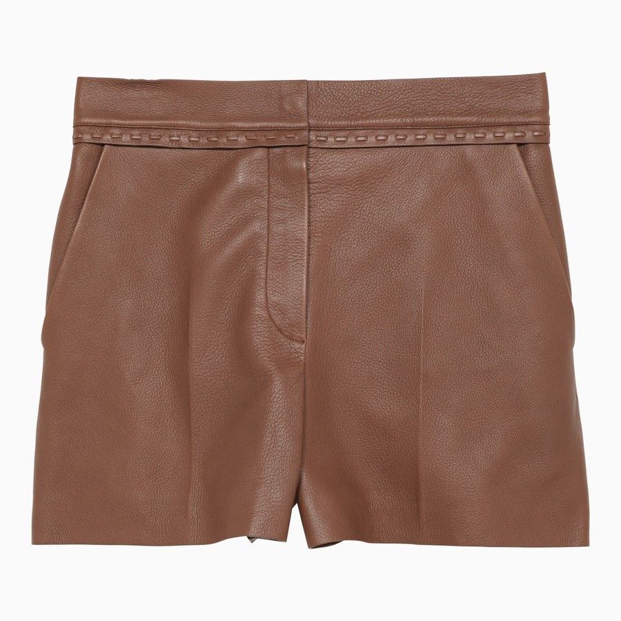 Fendi o1d2blof0824 Leather Shorts in Brown Size 27" / US 4 / IT 40 - 1 Thumbnail