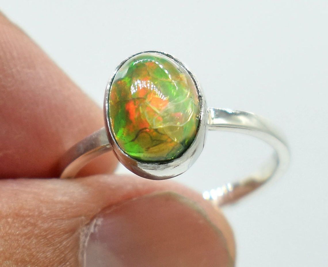 Handmade October Birthstone Ring: Handmade 925 Silver Black Opal Ring Size ONE SIZE - 3 Thumbnail