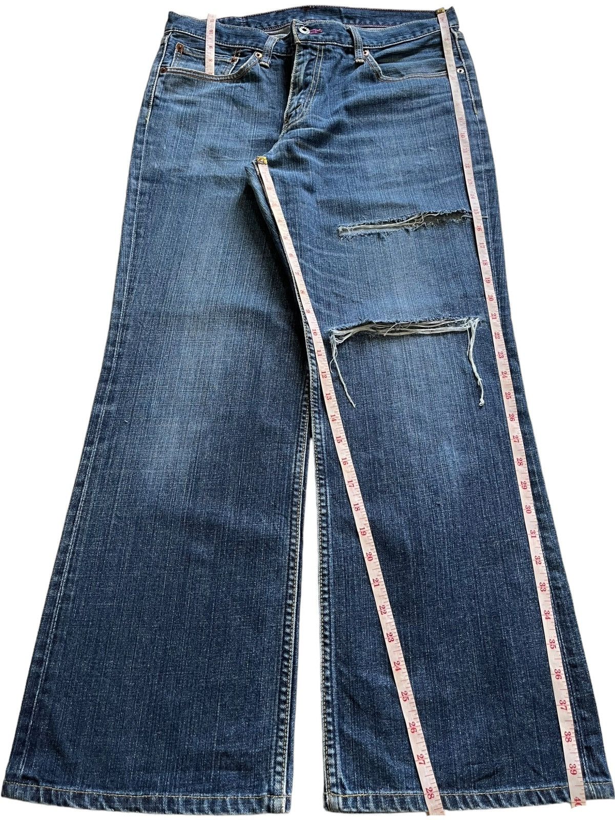 Levi's Vintage 90s Levis 507 Bootcut Blue Wash Distressed Jeans Size US 33 - 12 Thumbnail