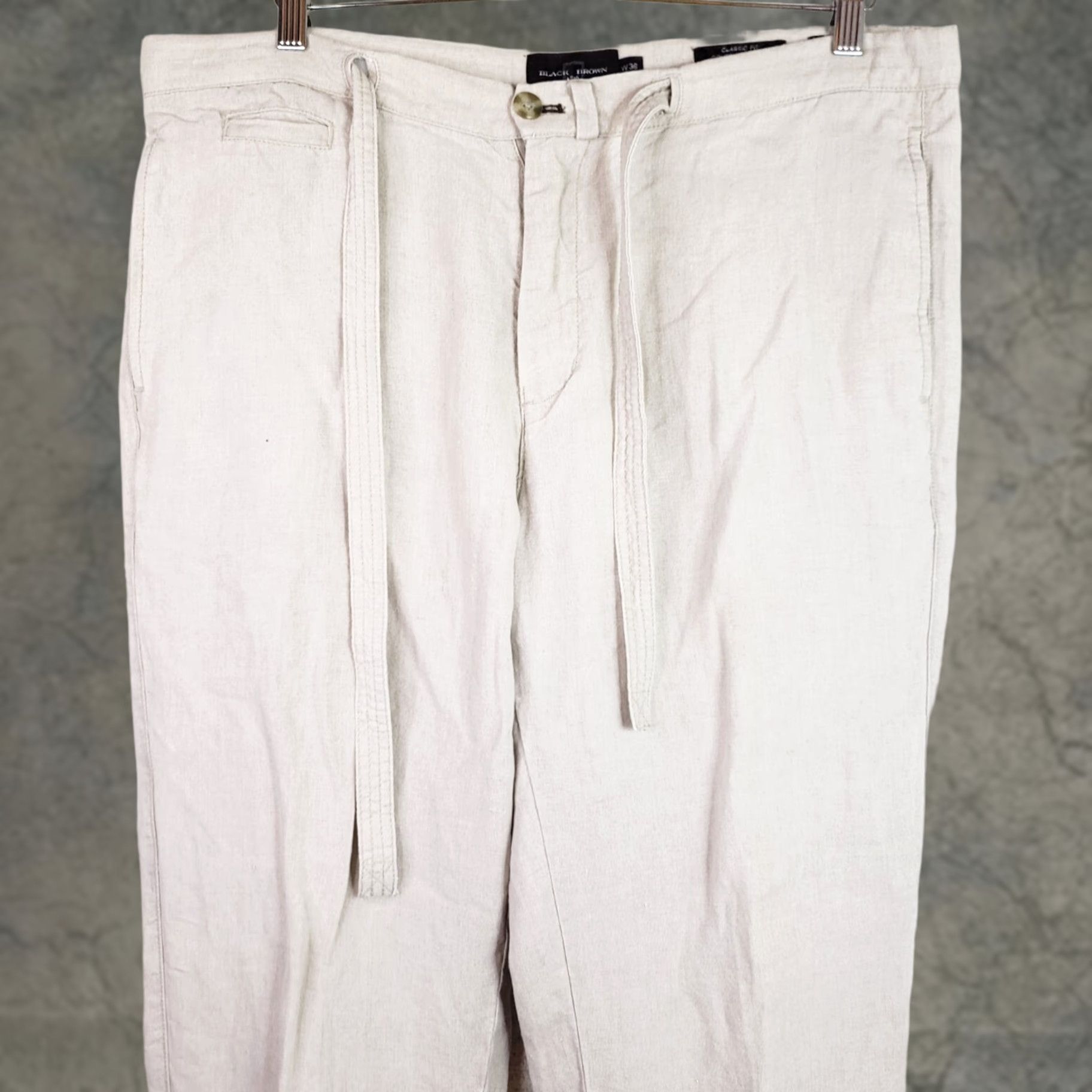 Vintage Black Brown 1826 Pants Beige Linen 36x30 Mens Relaxed Straight Pockets Drawstring Beach Casual 100% Linen Size US 36 / EU 52 - 1 Thumbnail