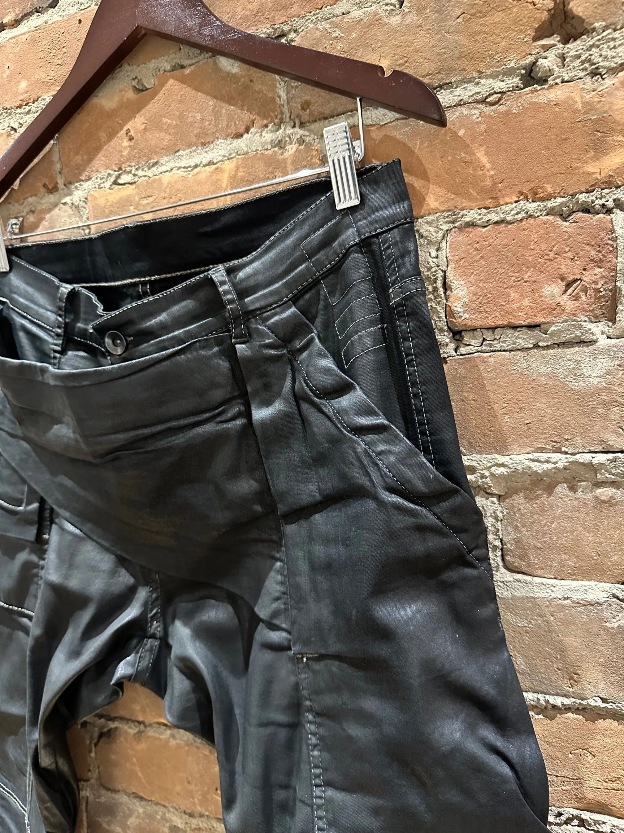 Rick Owens Drkshdw Rick Owens DRKSHDW Waxed Memphis Moto Pants (DU15F5356-SBW) Size US 32 / EU 48 - 4 Thumbnail