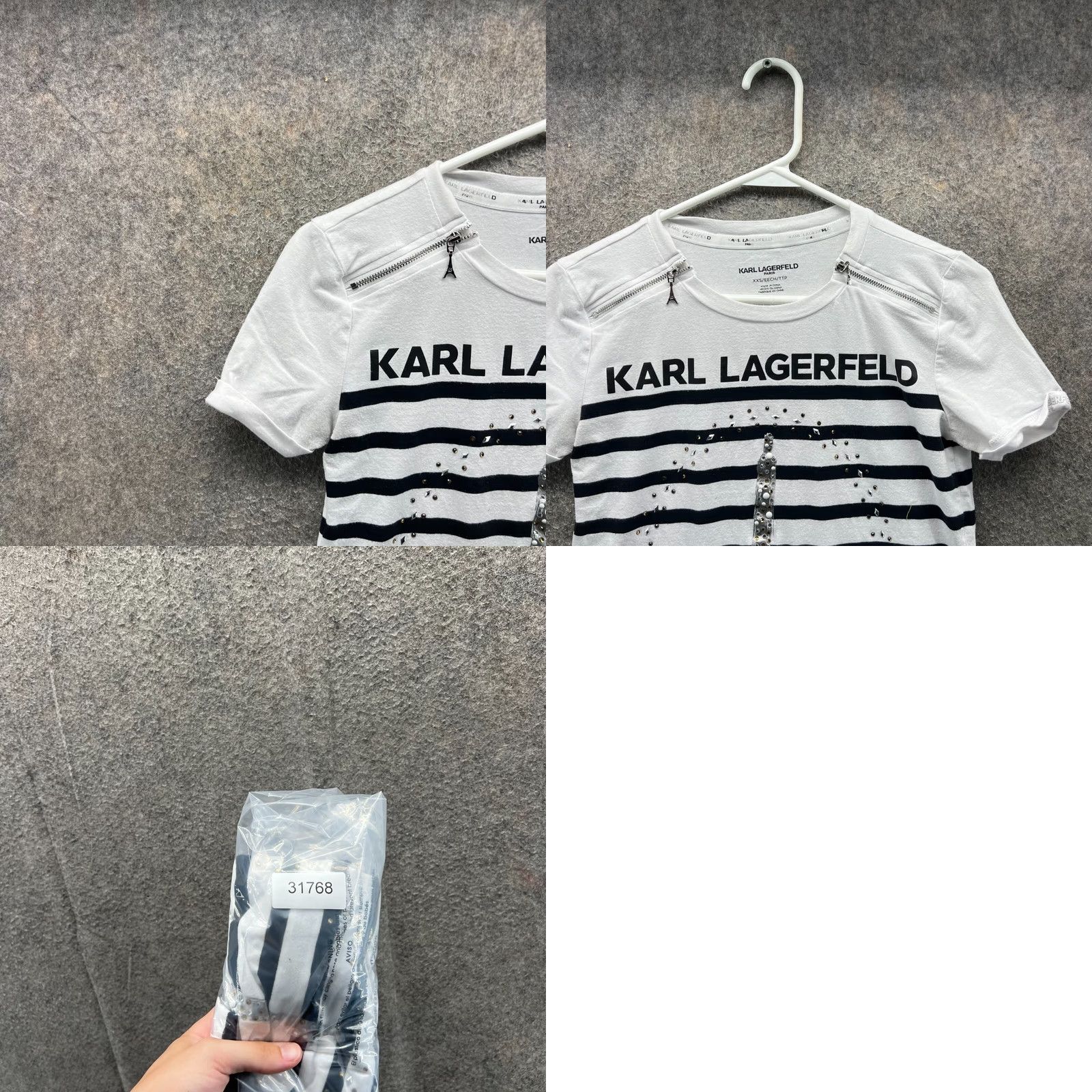 Karl Lagerfeld Karl Lagerfeld Shirt Womens XXS White Black Striped Eiffel Tower Embellished Tee Size XXS / US 00 / IT 34 - 8 Thumbnail