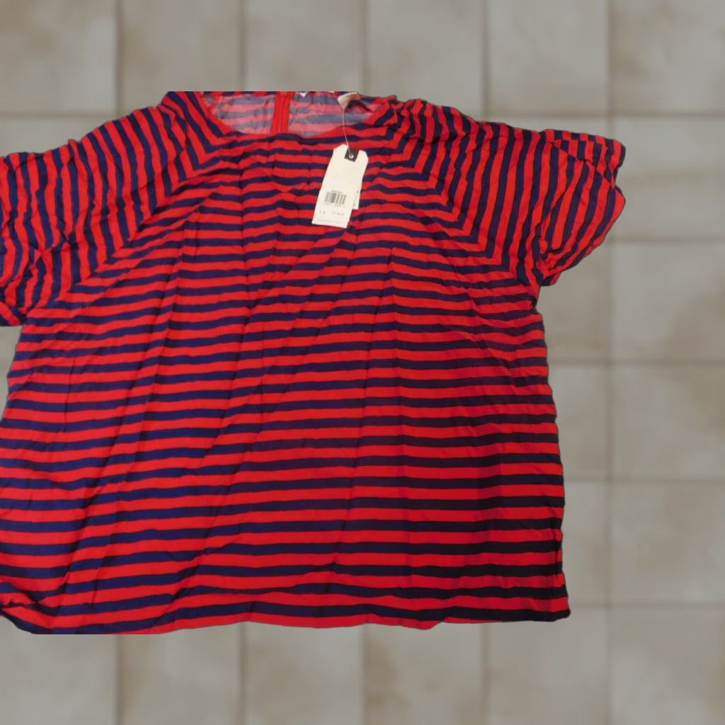 Levi's Levi's Blouse Shirt Womens 1X Red Striped Viscose Rayon Crew Neck Pullover Casual Regular Button Army Style N/A Size XL / US 12-14 / IT 48-50 - 1 Thumbnail