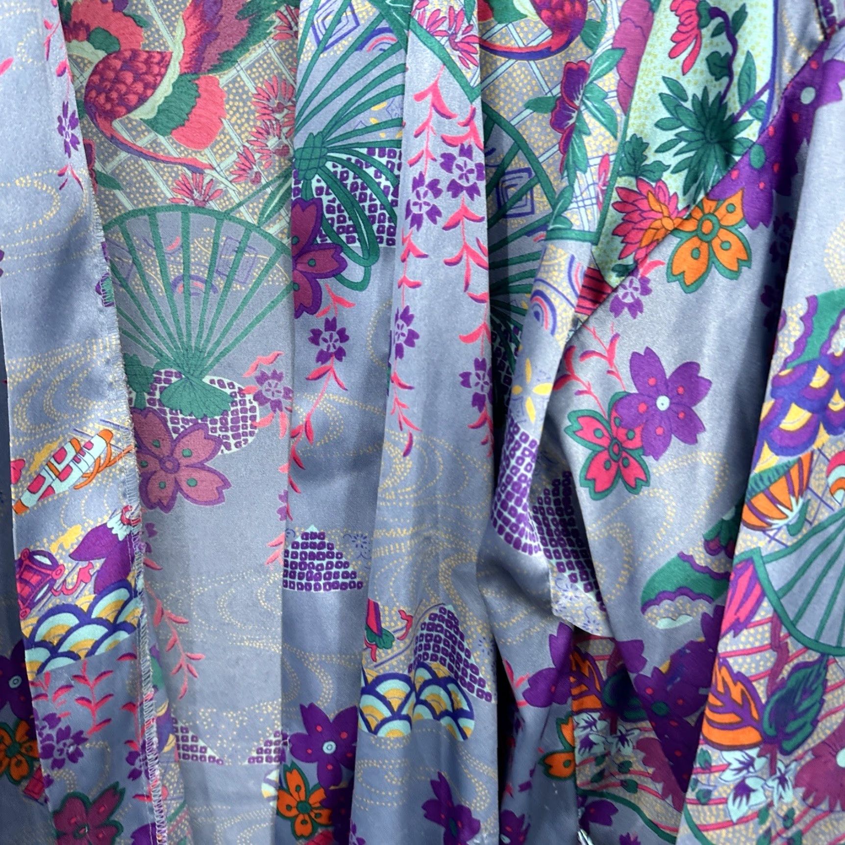 Vintage VINTAGE Fredericks Of Hollywood Robe Womens One Size Blue Satin Kimono Boho Floral y2k READ Size ONE SIZE - 6 Thumbnail