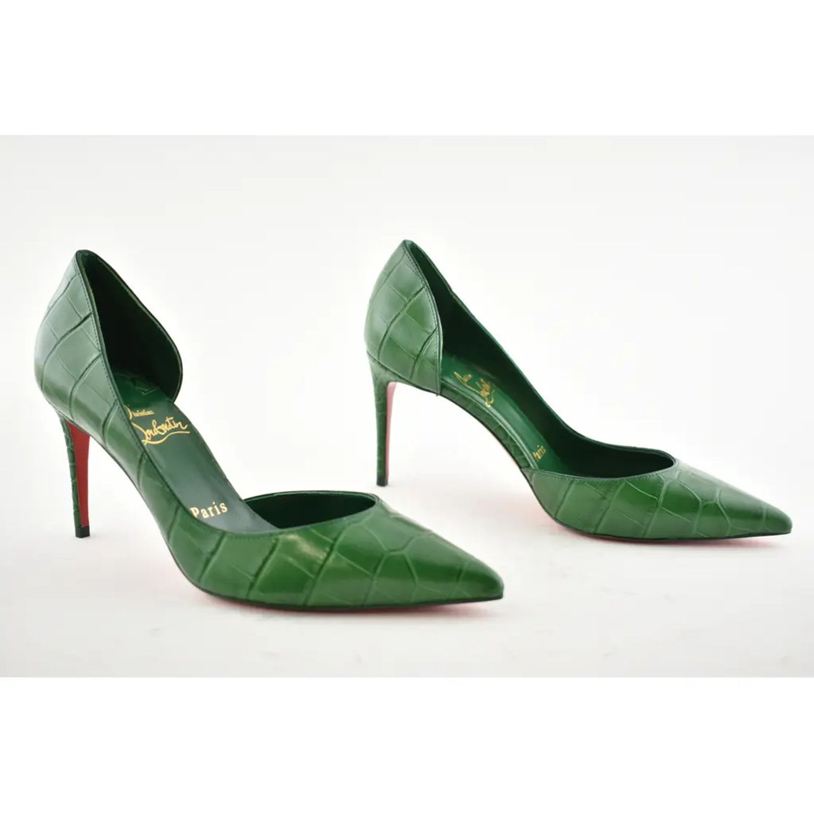 Christian Louboutin Iriza 85 Green Canopee Calf Ali Croc Leather Heel Pump 35.5 Size US 5.5 / IT 35.5 - 4 Thumbnail